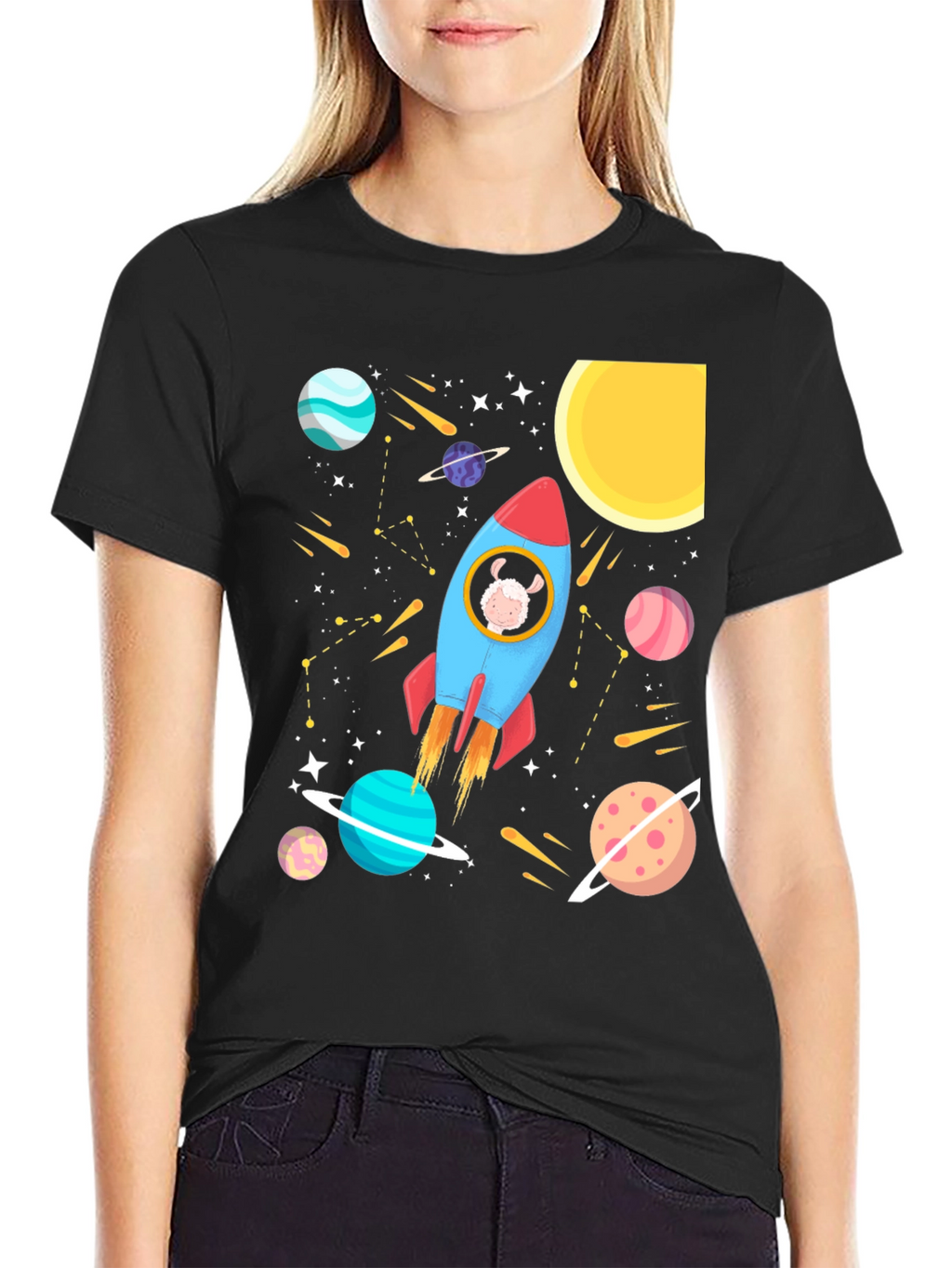 Space Sheep T-Shirt - Rocket Design