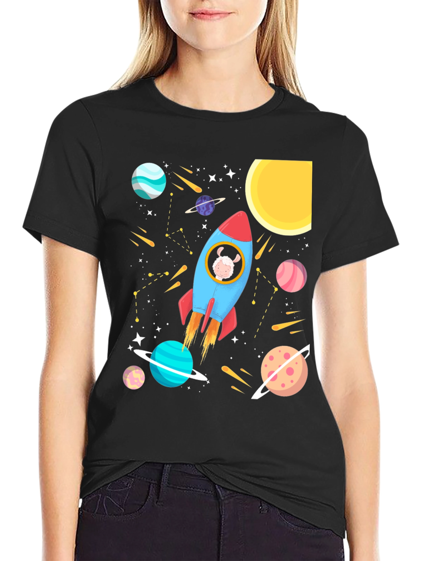 Space Sheep T-Shirt - Rocket Design