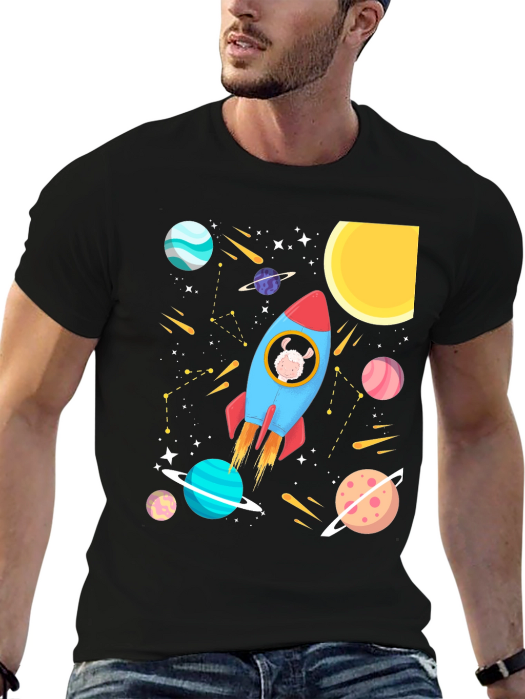 Space Sheep T-Shirt - Rocket Design
