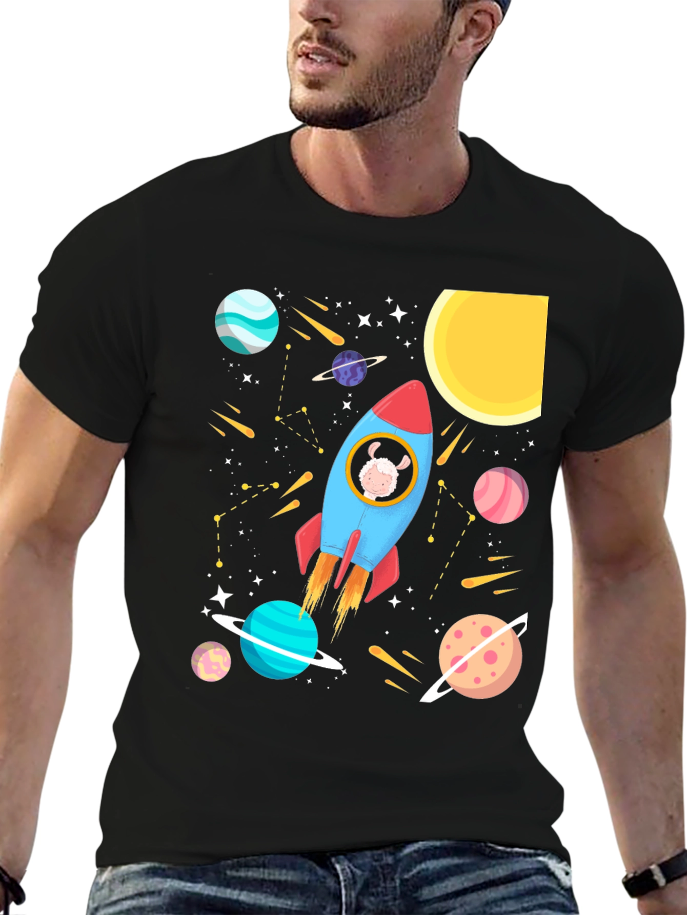 Space Sheep T-Shirt - Rocket Design