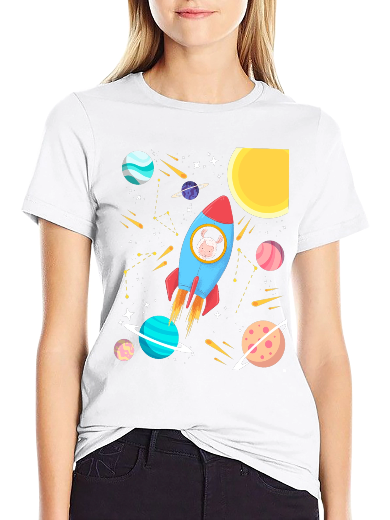 Space Sheep T-Shirt - Rocket Design