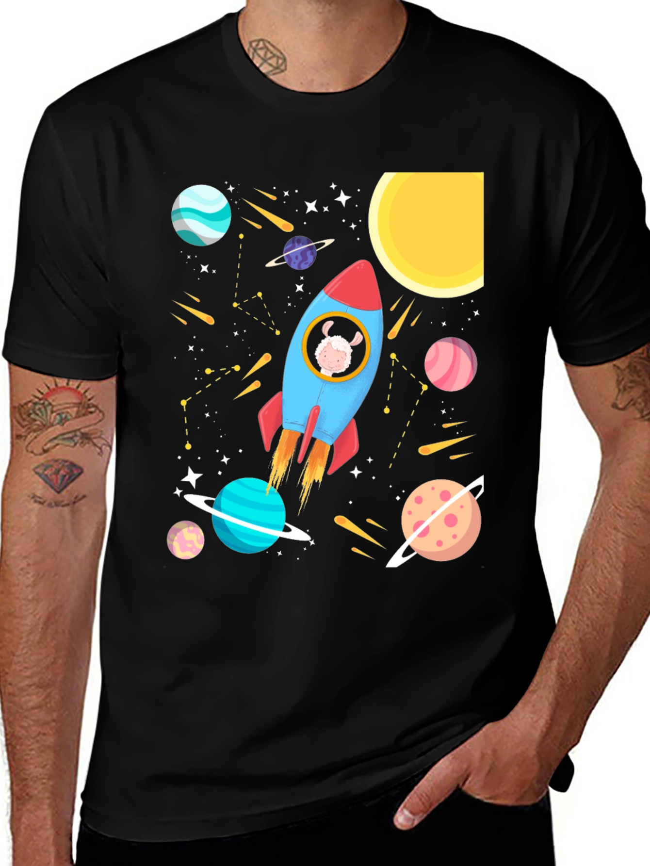 Space Sheep T-Shirt - Rocket Design