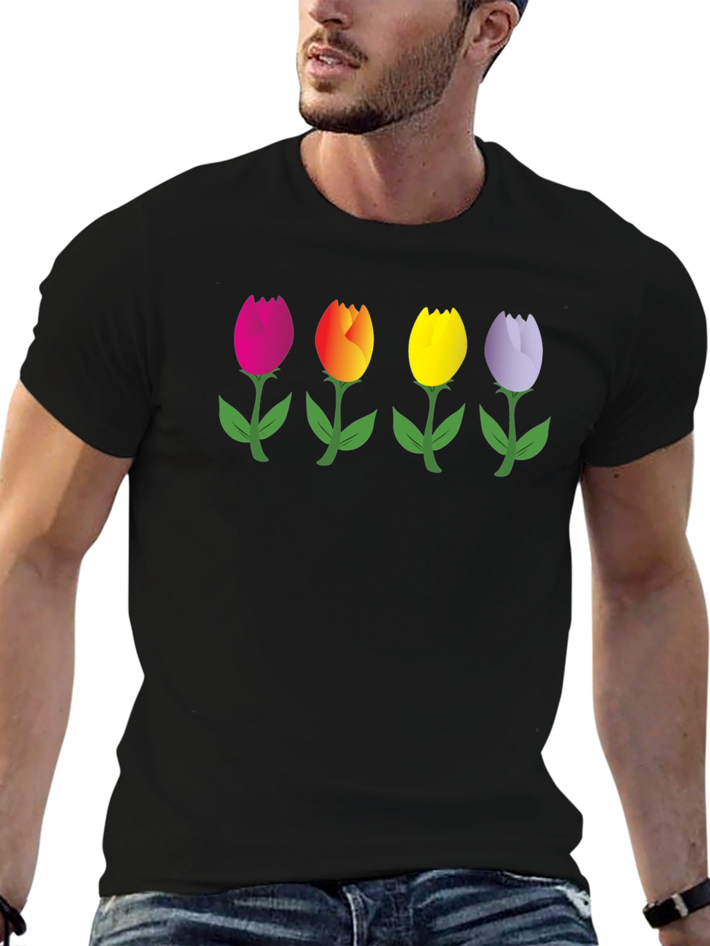 Tulip Array Graphic Black T-Shirt