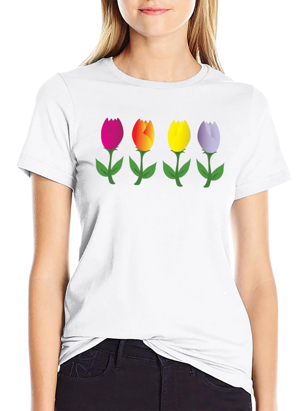 Tulip Array Graphic Black T-Shirt