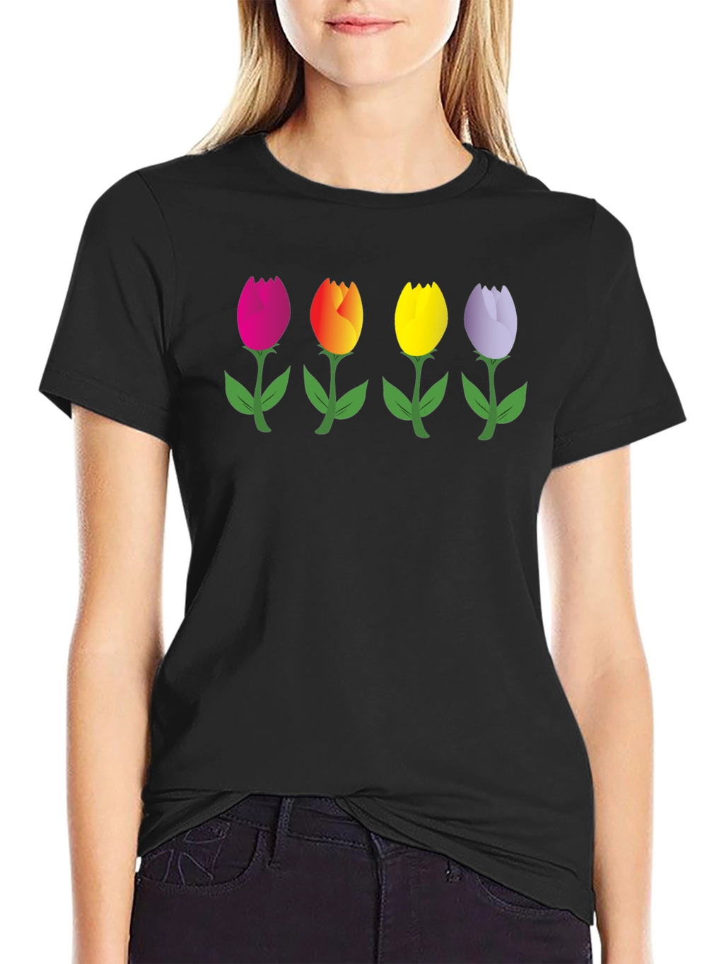Tulip Array Graphic Black T-Shirt
