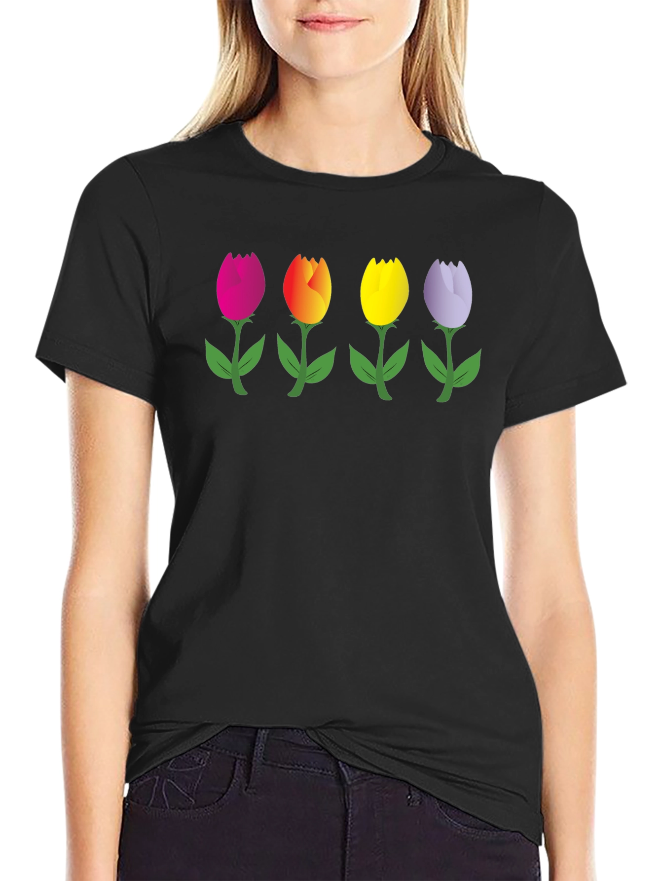 Tulip Array Graphic Black T-Shirt