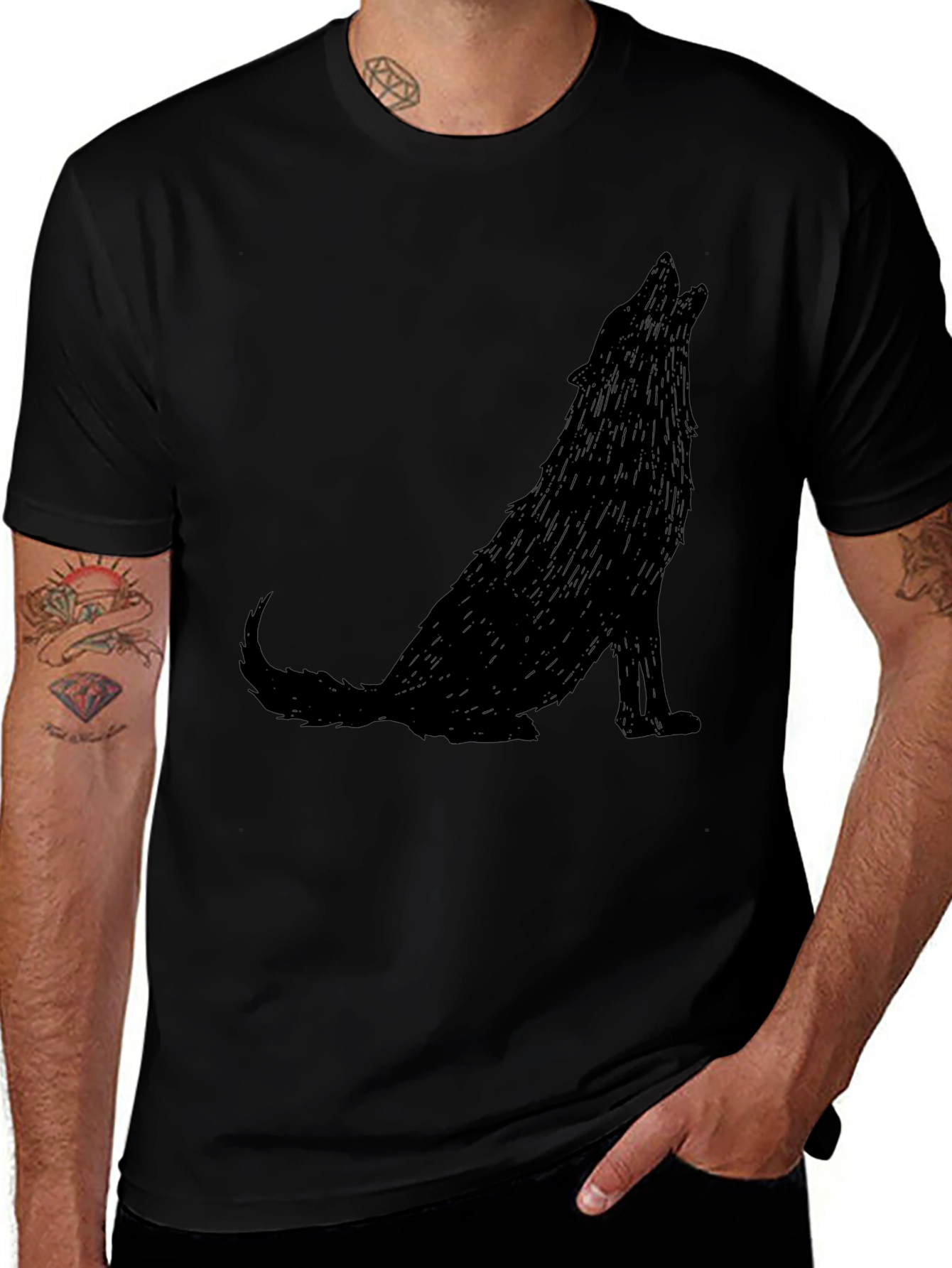 Howling Wolf Graphic Tee - Mens Black T-Shirt