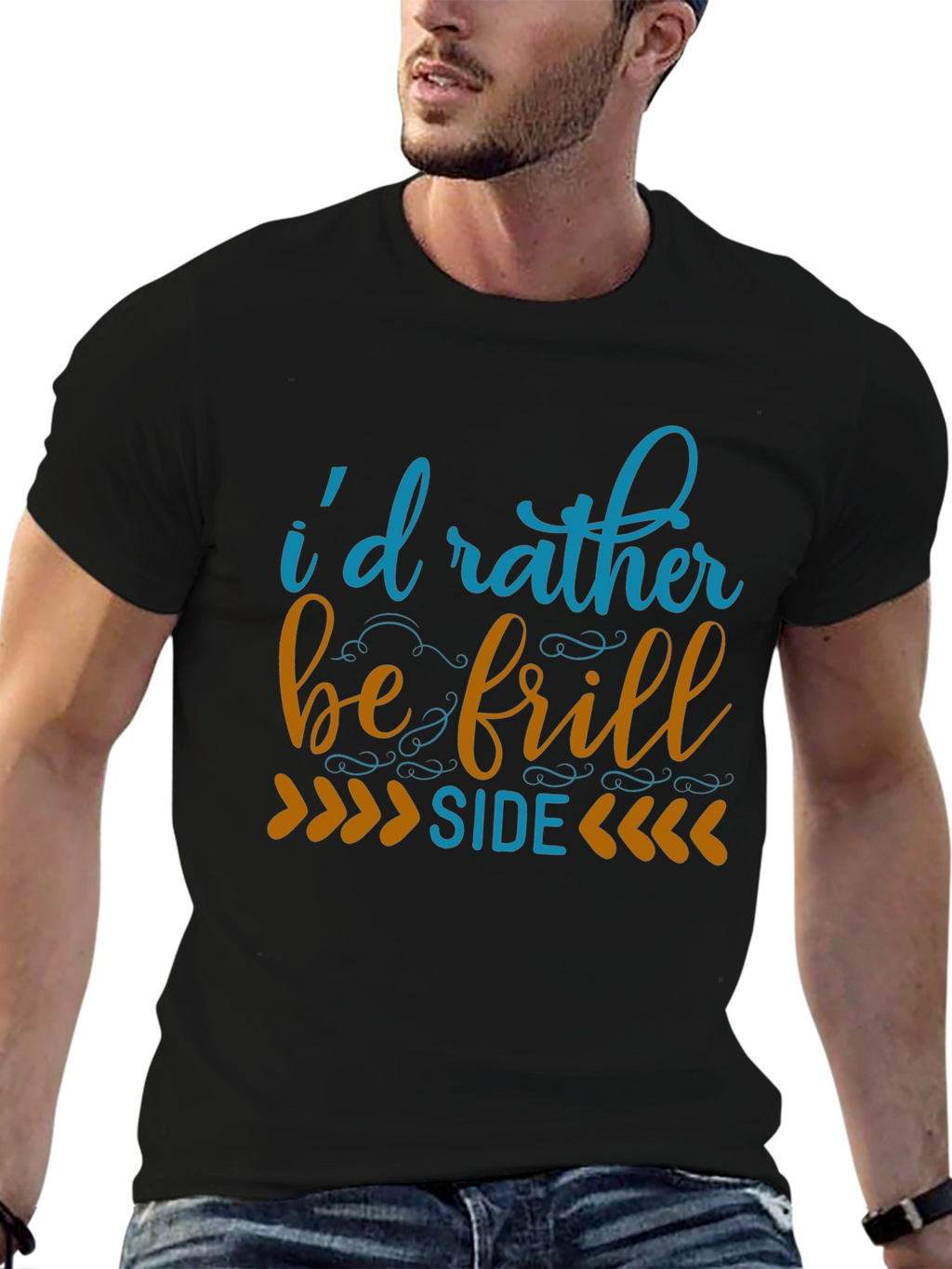 Id Rather Be Frill Side Black T-Shirt