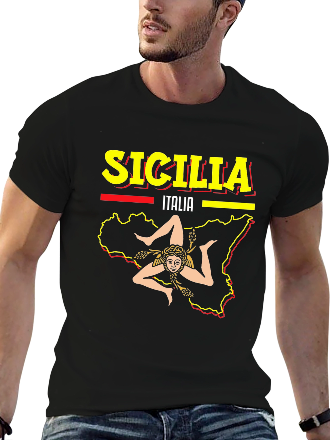 Sicilia Italy Graphic Tee - Mens Black T-Shirt