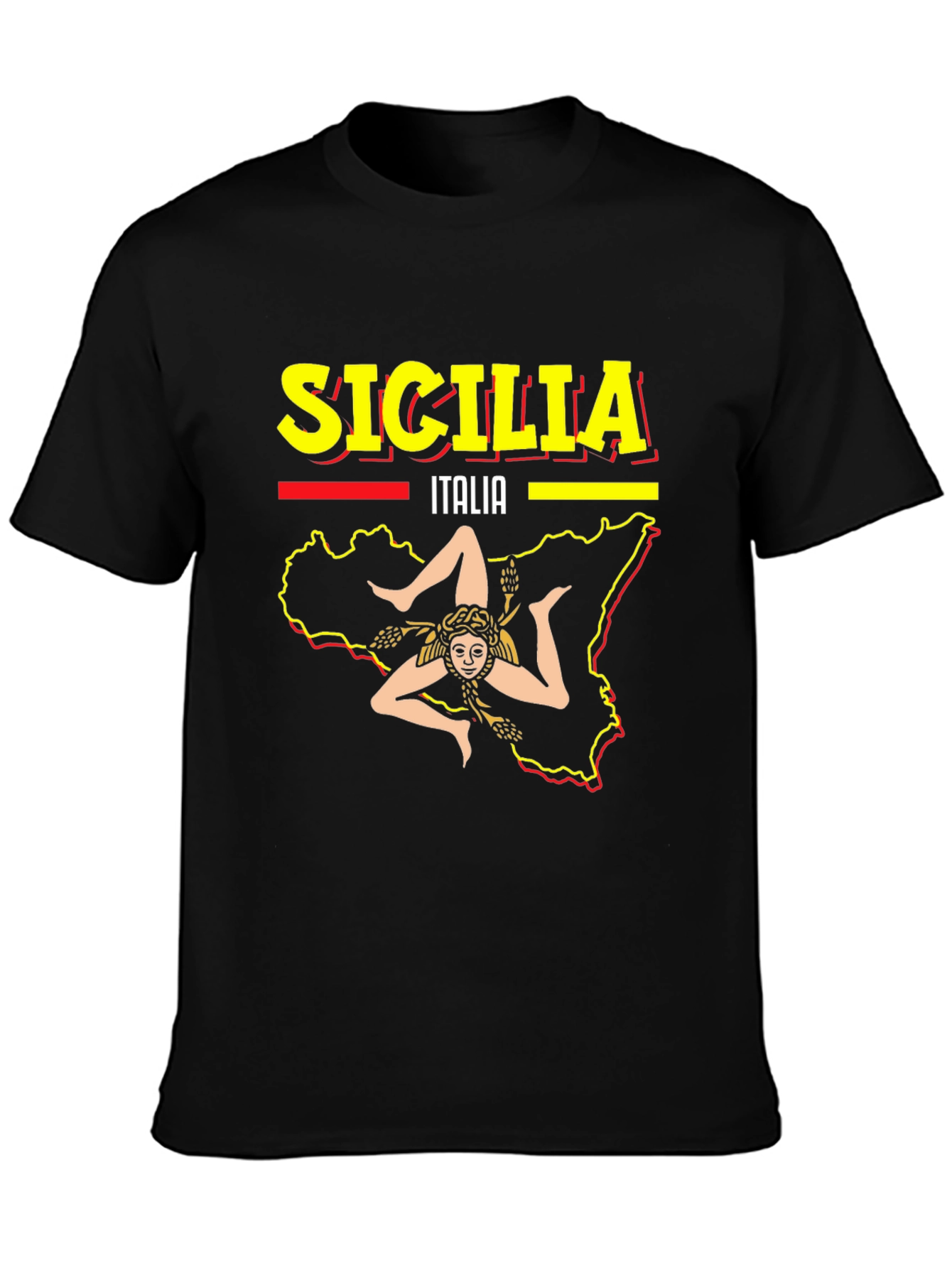 Sicilia Italy Graphic Tee - Mens Black T-Shirt