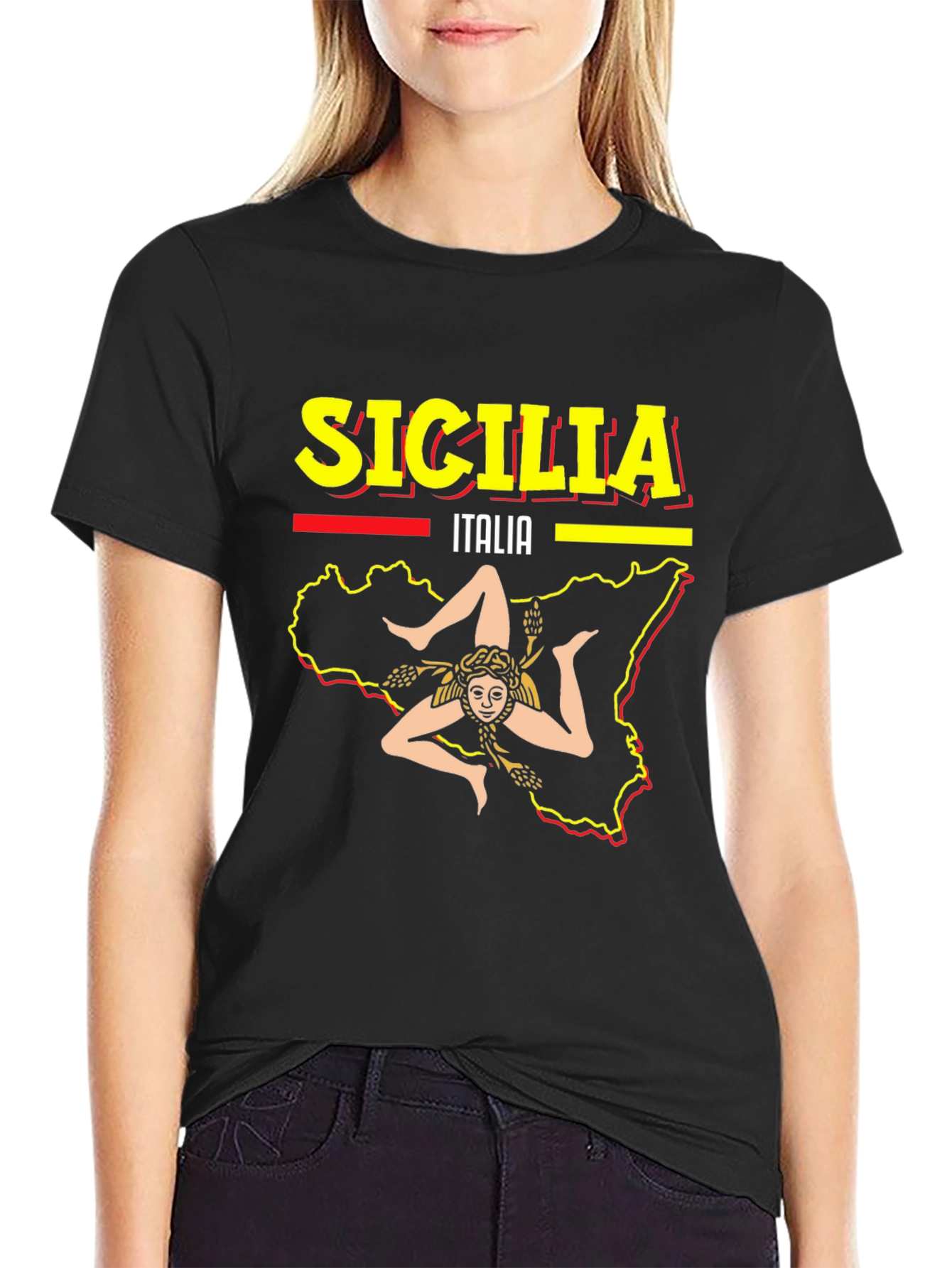 Sicilia Italy Graphic Tee - Mens Black T-Shirt