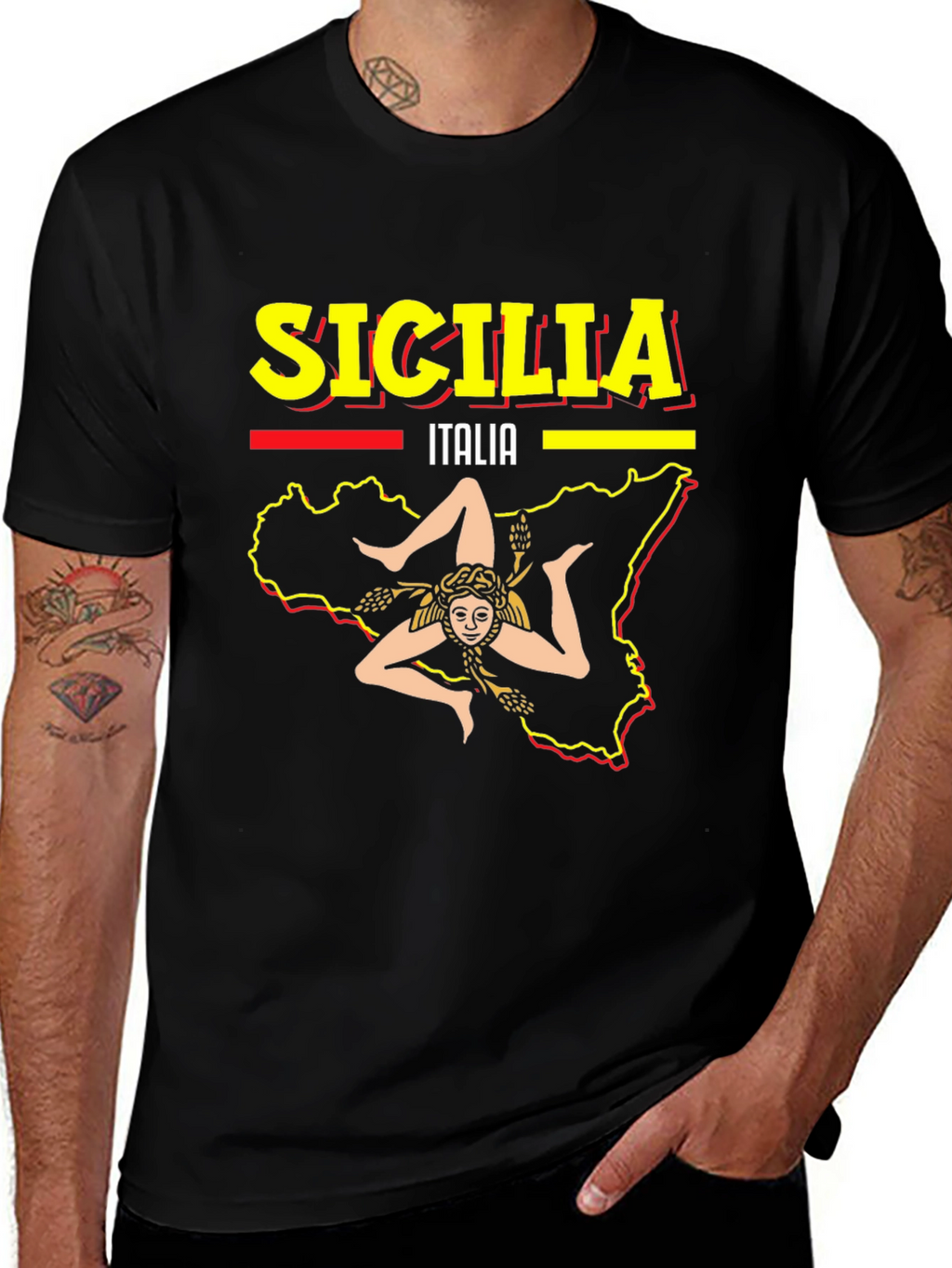 Sicilia Italy Graphic Tee - Mens Black T-Shirt