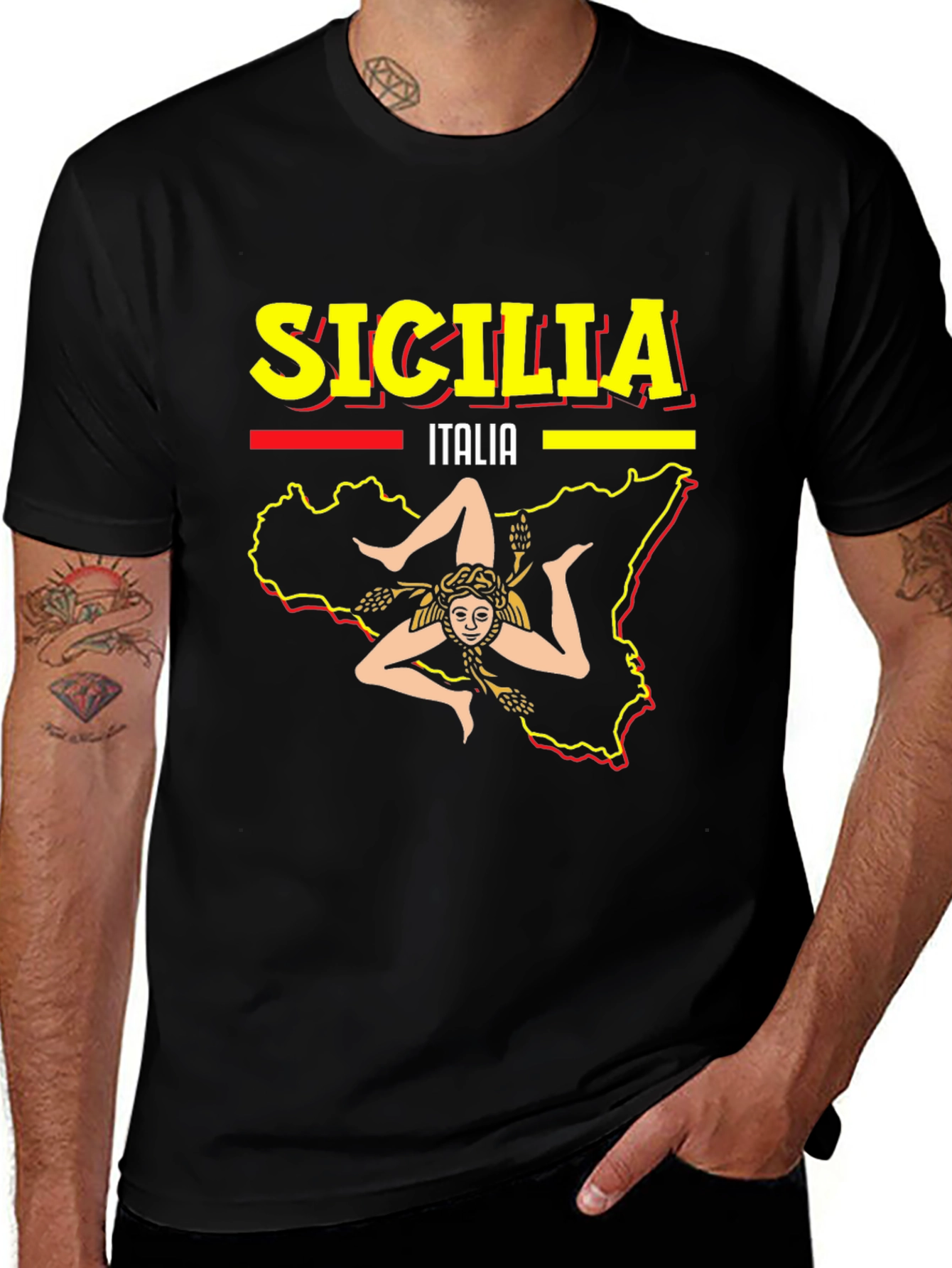 Sicilia Italy Graphic Tee - Mens Black T-Shirt