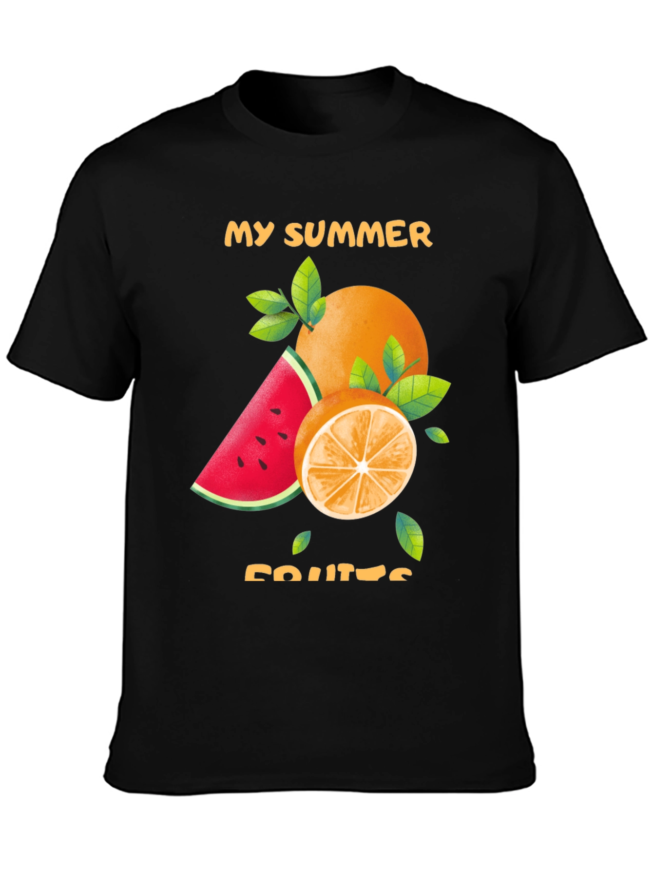 Summer Fruits Graphic Tee - Stylish Black T-Shirt