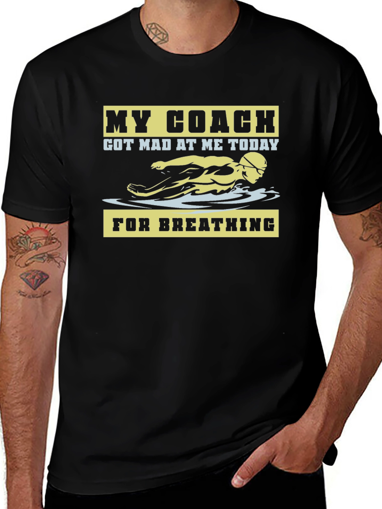 Funny Swimming Coach T-Shirt - For Breathing!