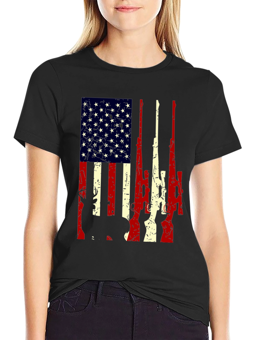 American Flag Rifle Graphic T-Shirt