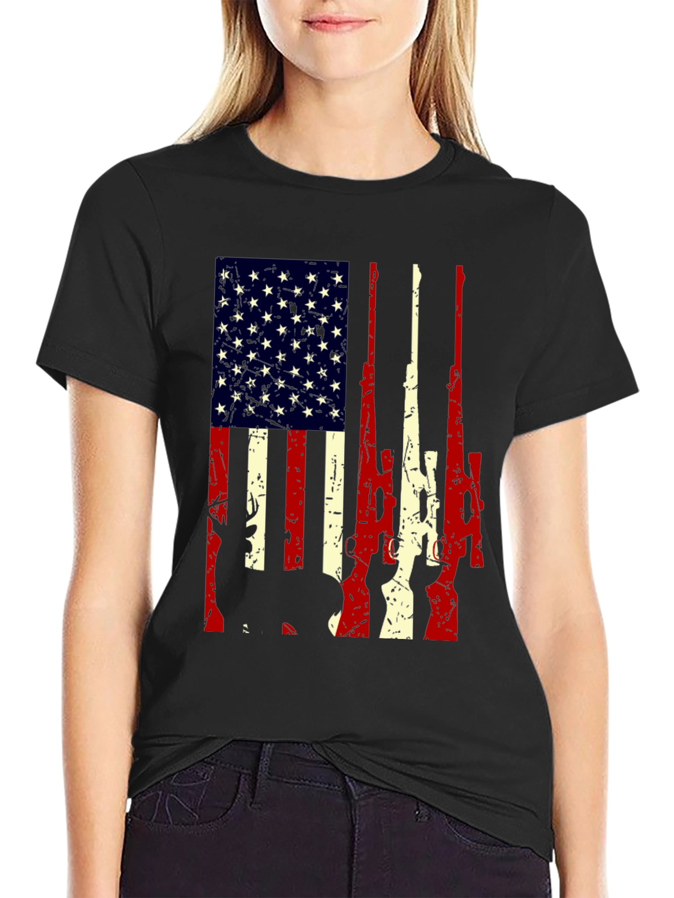 American Flag Rifle Graphic T-Shirt