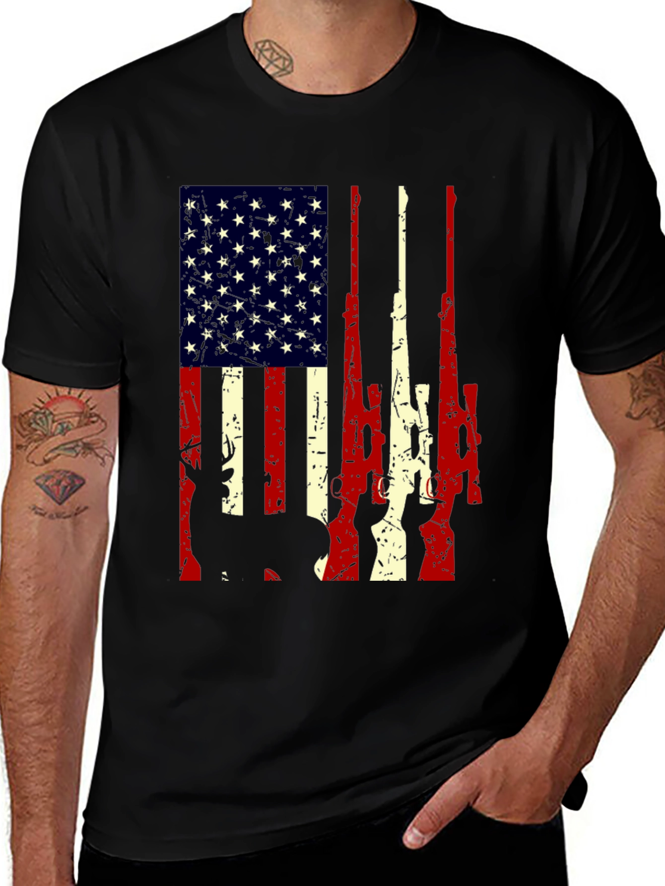 American Flag Rifle Graphic T-Shirt