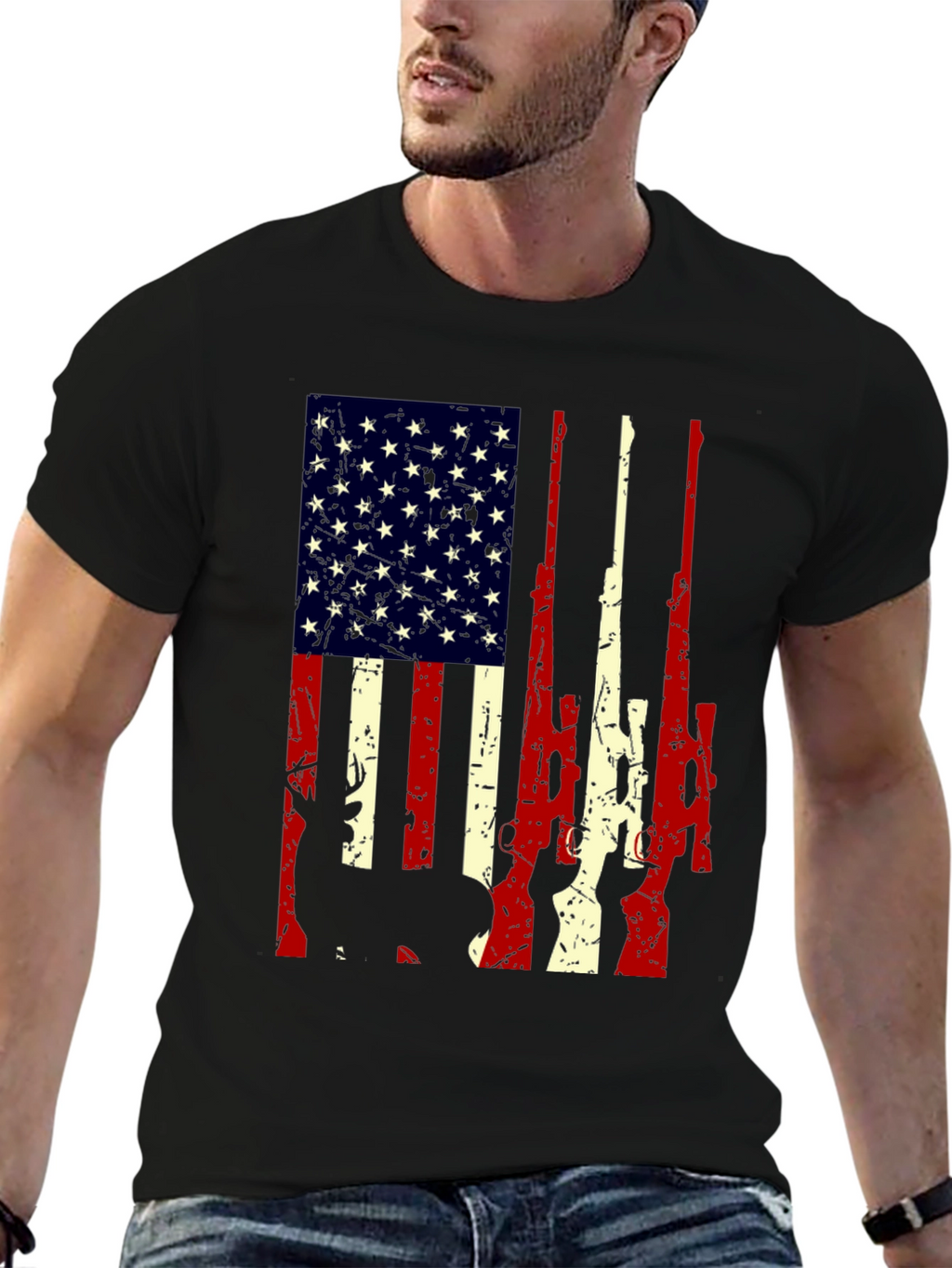 American Flag Rifle Graphic T-Shirt