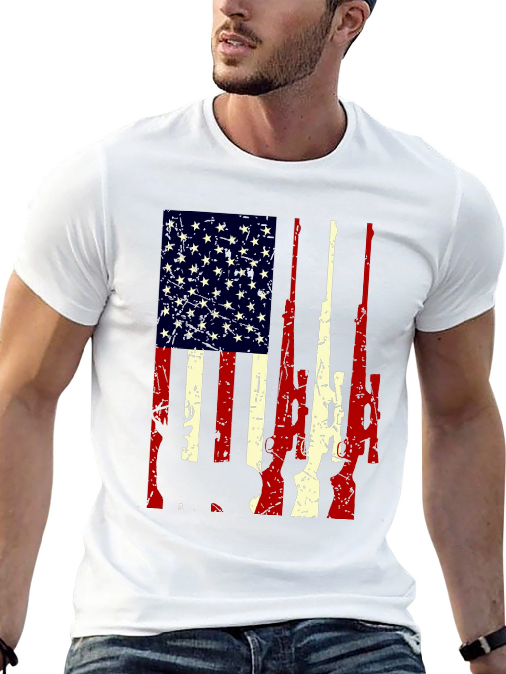American Flag Rifle Graphic T-Shirt