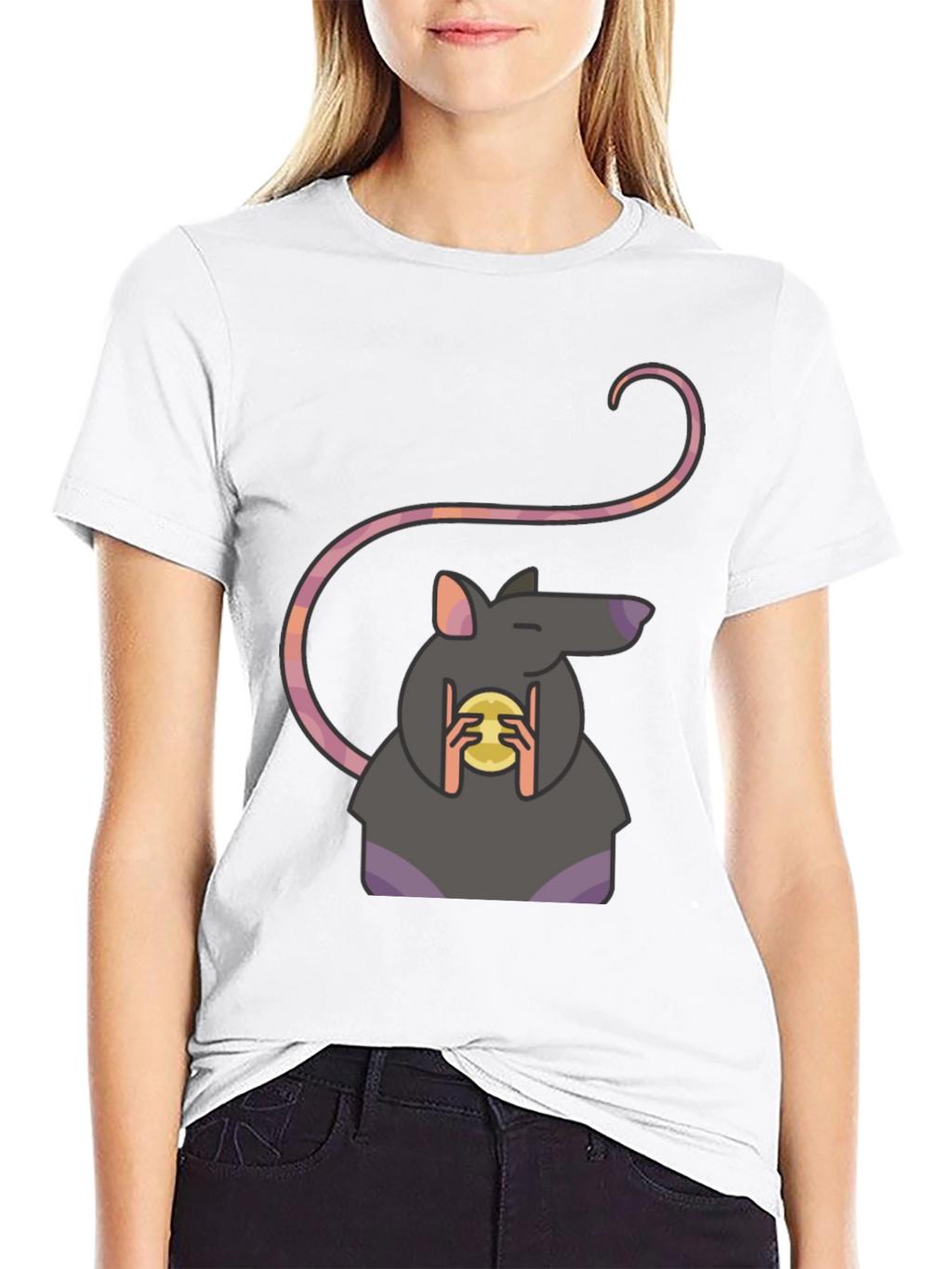 Rat Holding Cheese Graphic Tee - Black Casual Shirt