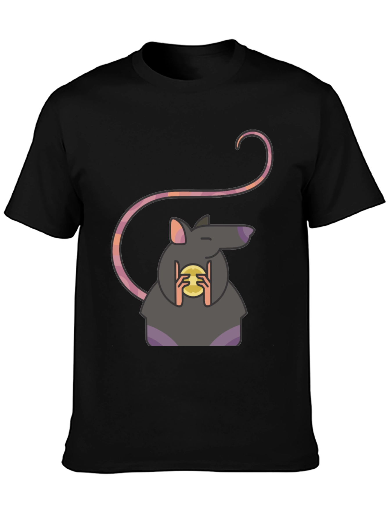 Rat Holding Cheese Graphic Tee - Black Casual Shirt