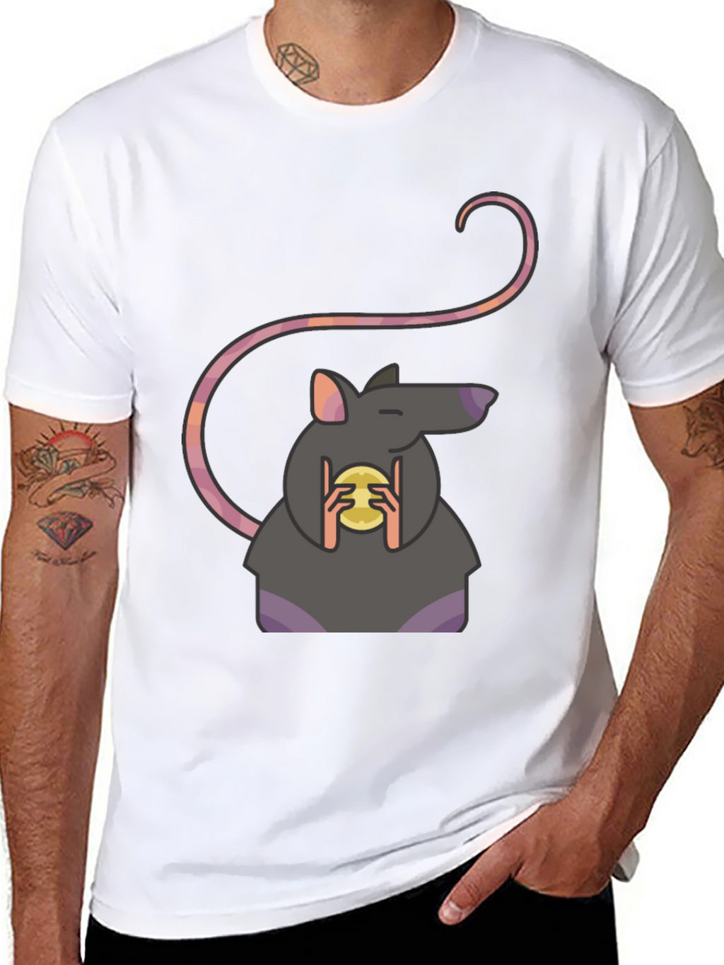 Rat Holding Cheese Graphic Tee - Black Casual Shirt