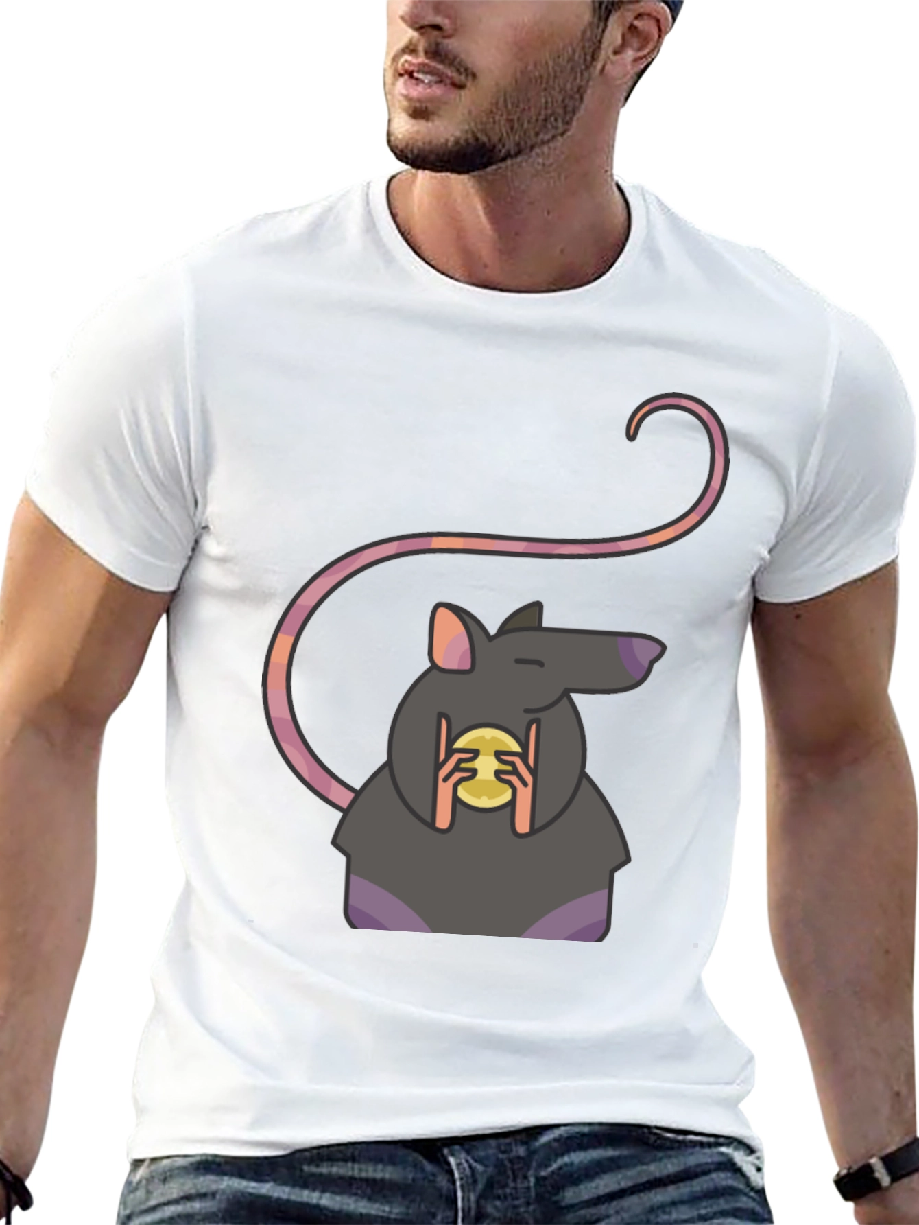 Rat Holding Cheese Graphic Tee - Black Casual Shirt