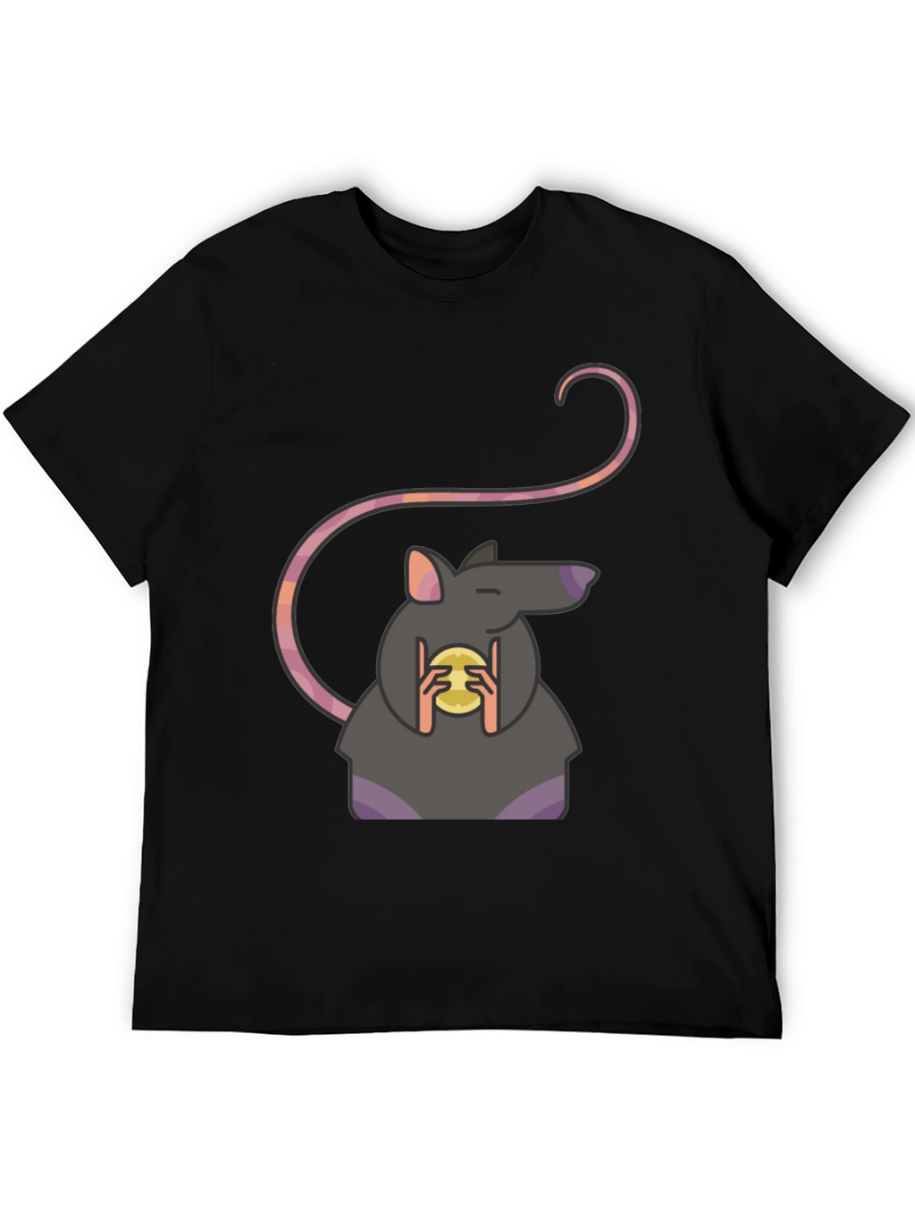 Rat Holding Cheese Graphic Tee - Black Casual Shirt