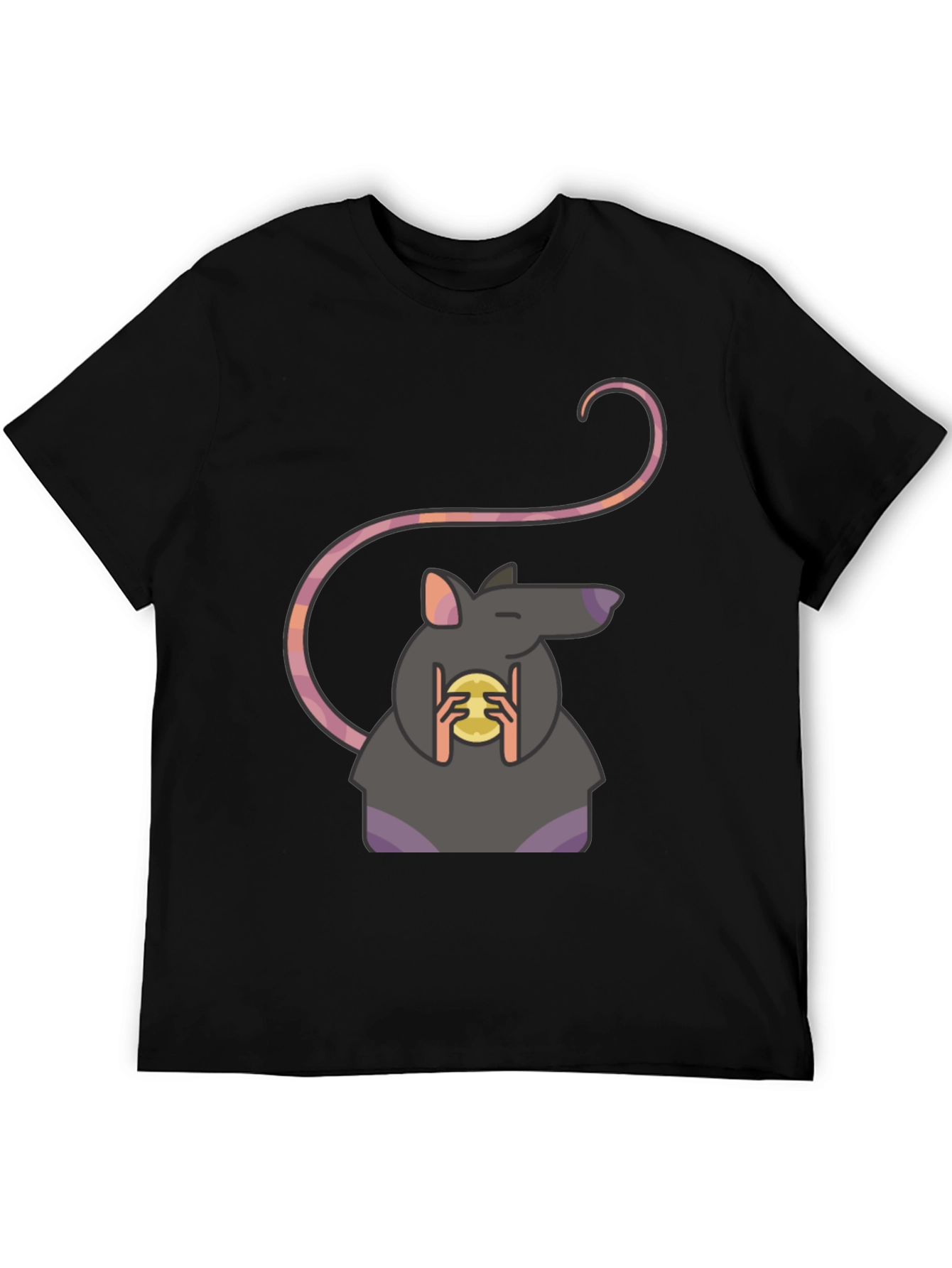 Rat Holding Cheese Graphic Tee - Black Casual Shirt