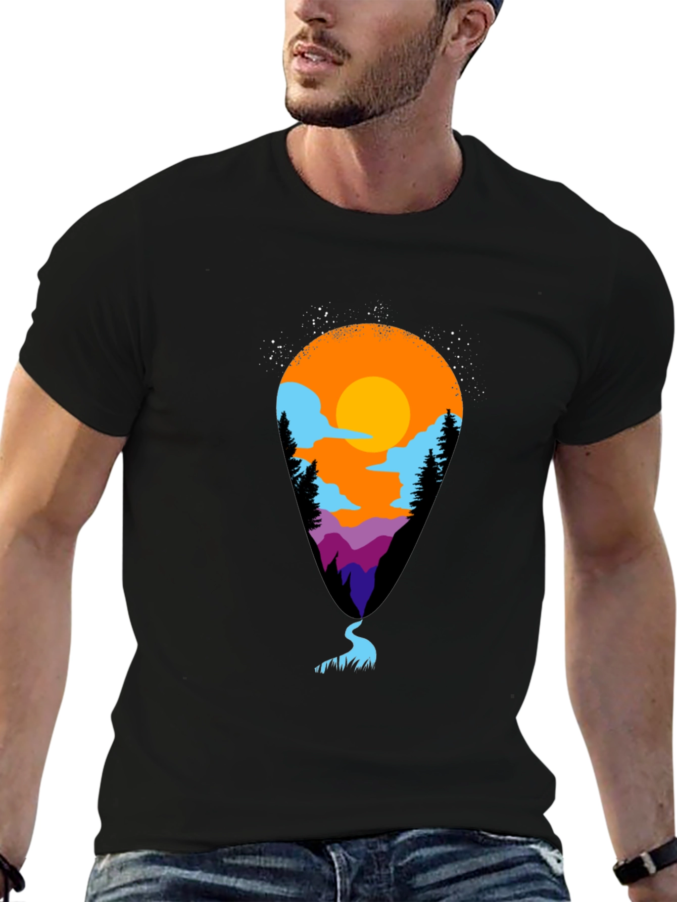 Mountain Vista Tee - Black Artistic Graphic