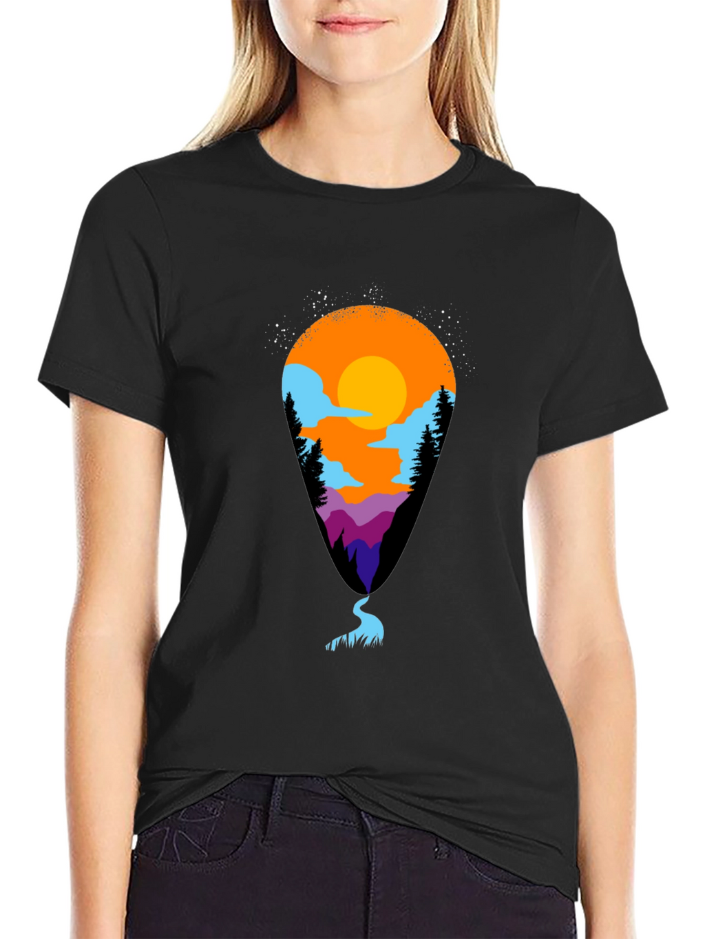 Mountain Vista Tee - Black Artistic Graphic