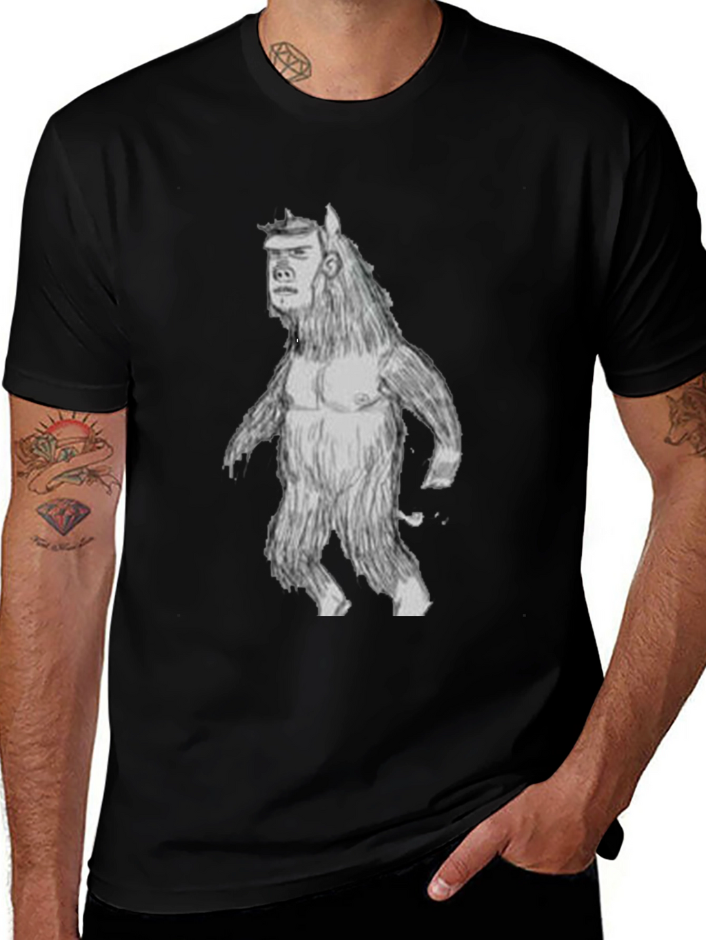 Funny Man-Beast Graphic T-Shirt