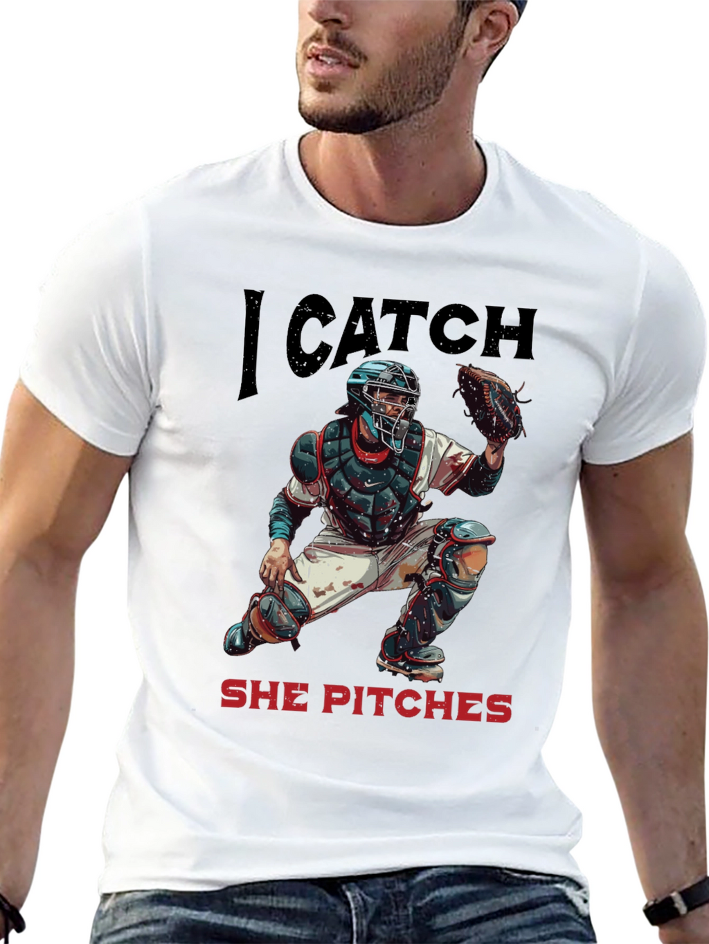 I Catch She Pitches Baseball T-Shirt