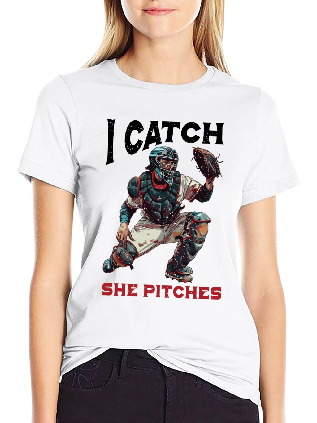 I Catch She Pitches Baseball T-Shirt