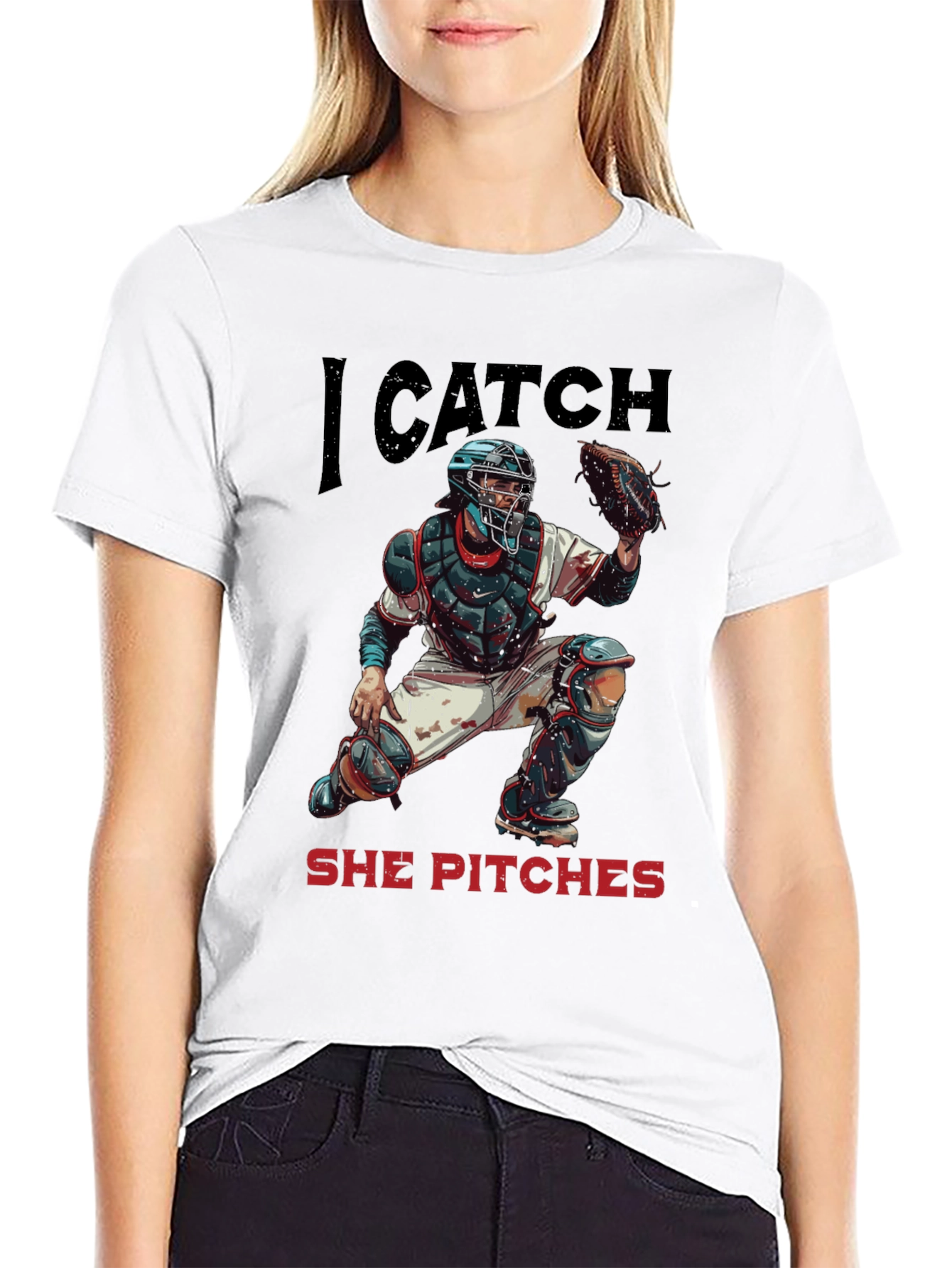 I Catch She Pitches Baseball T-Shirt