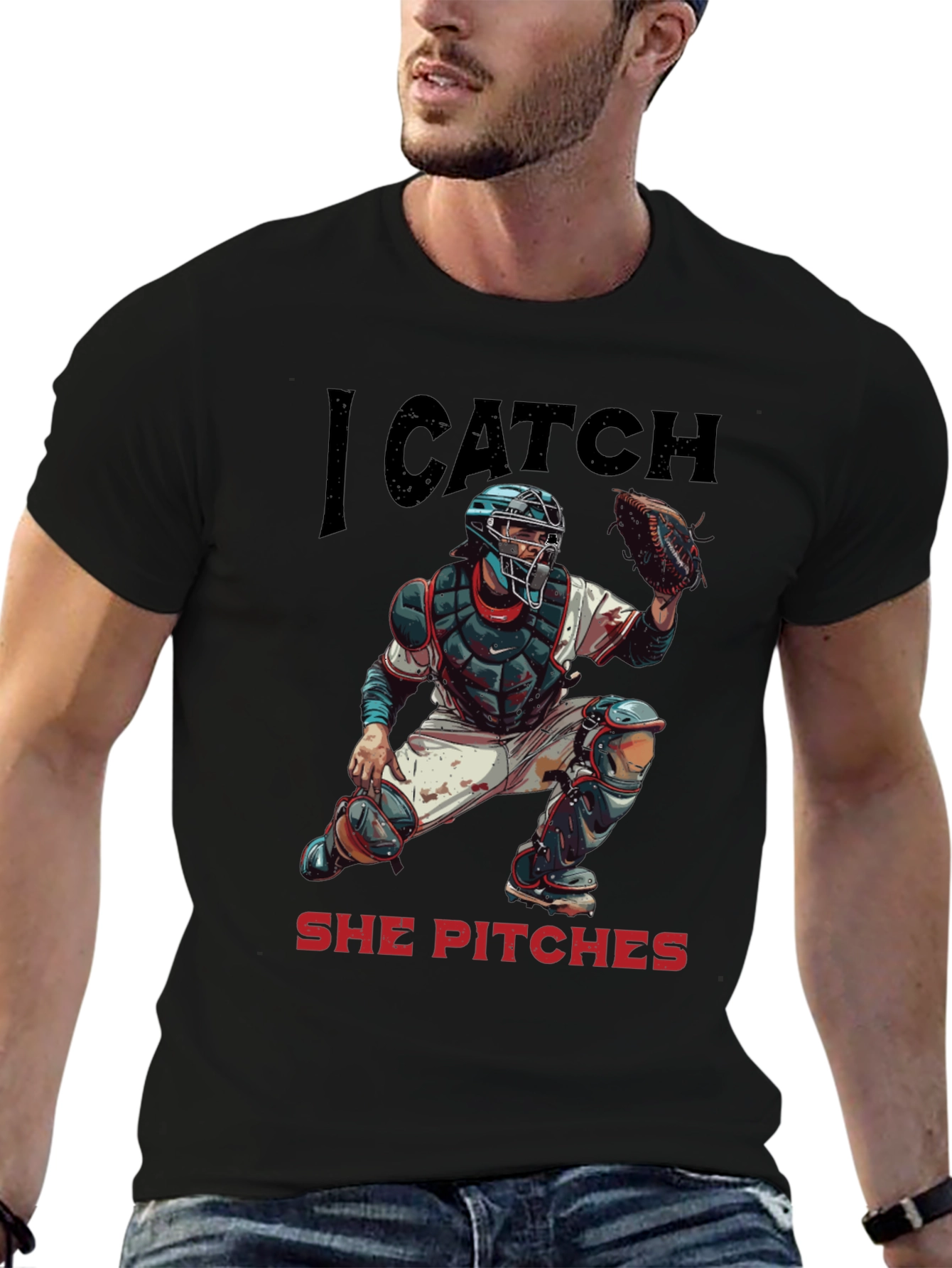 I Catch She Pitches Baseball T-Shirt