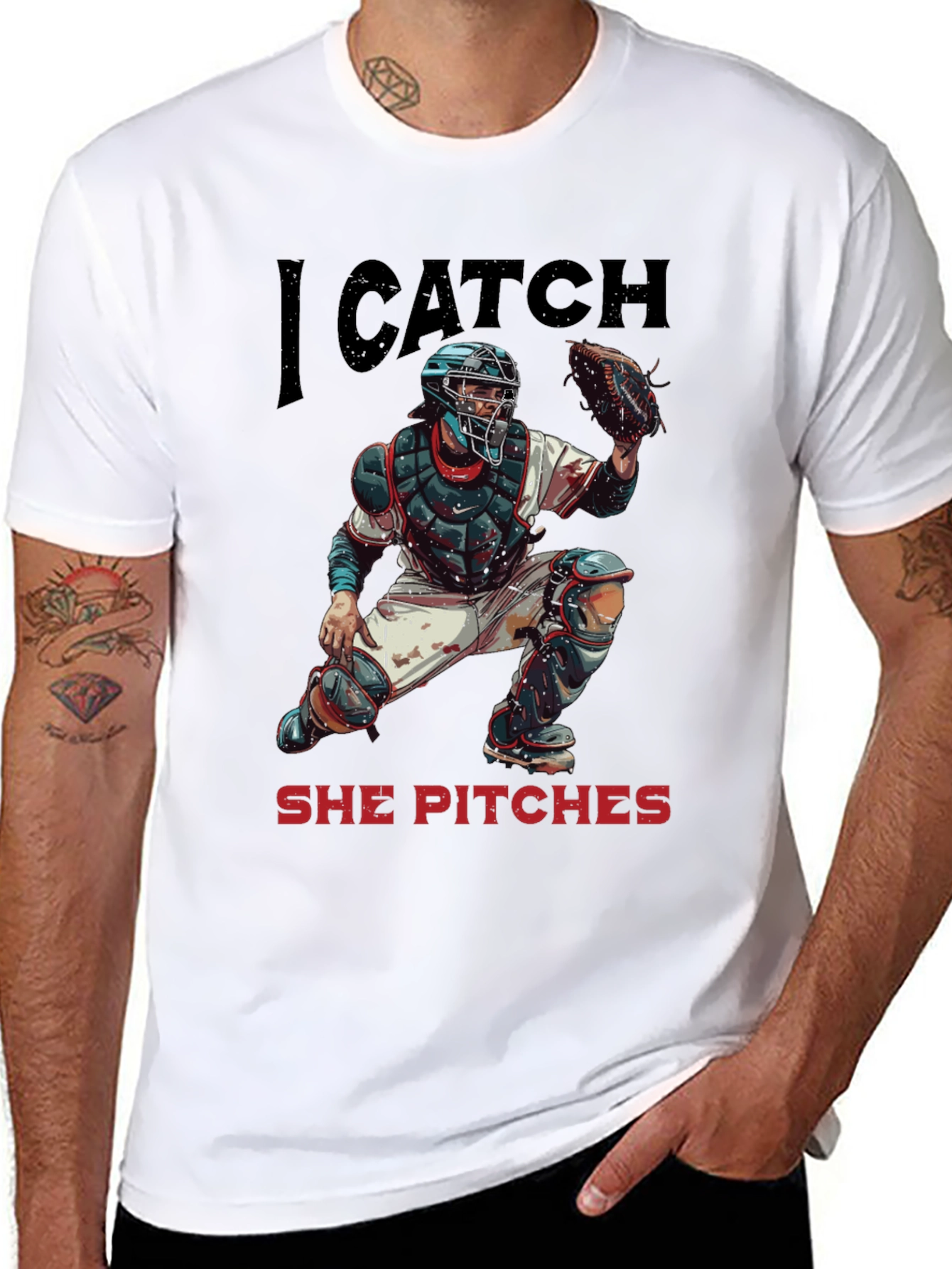 I Catch She Pitches Baseball T-Shirt