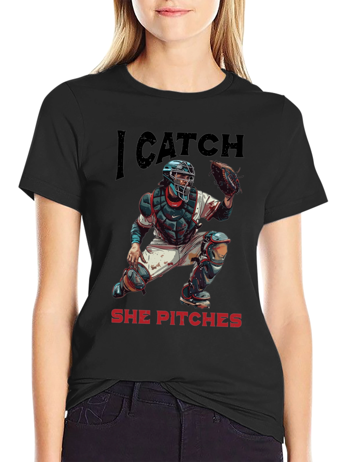 I Catch She Pitches Baseball T-Shirt