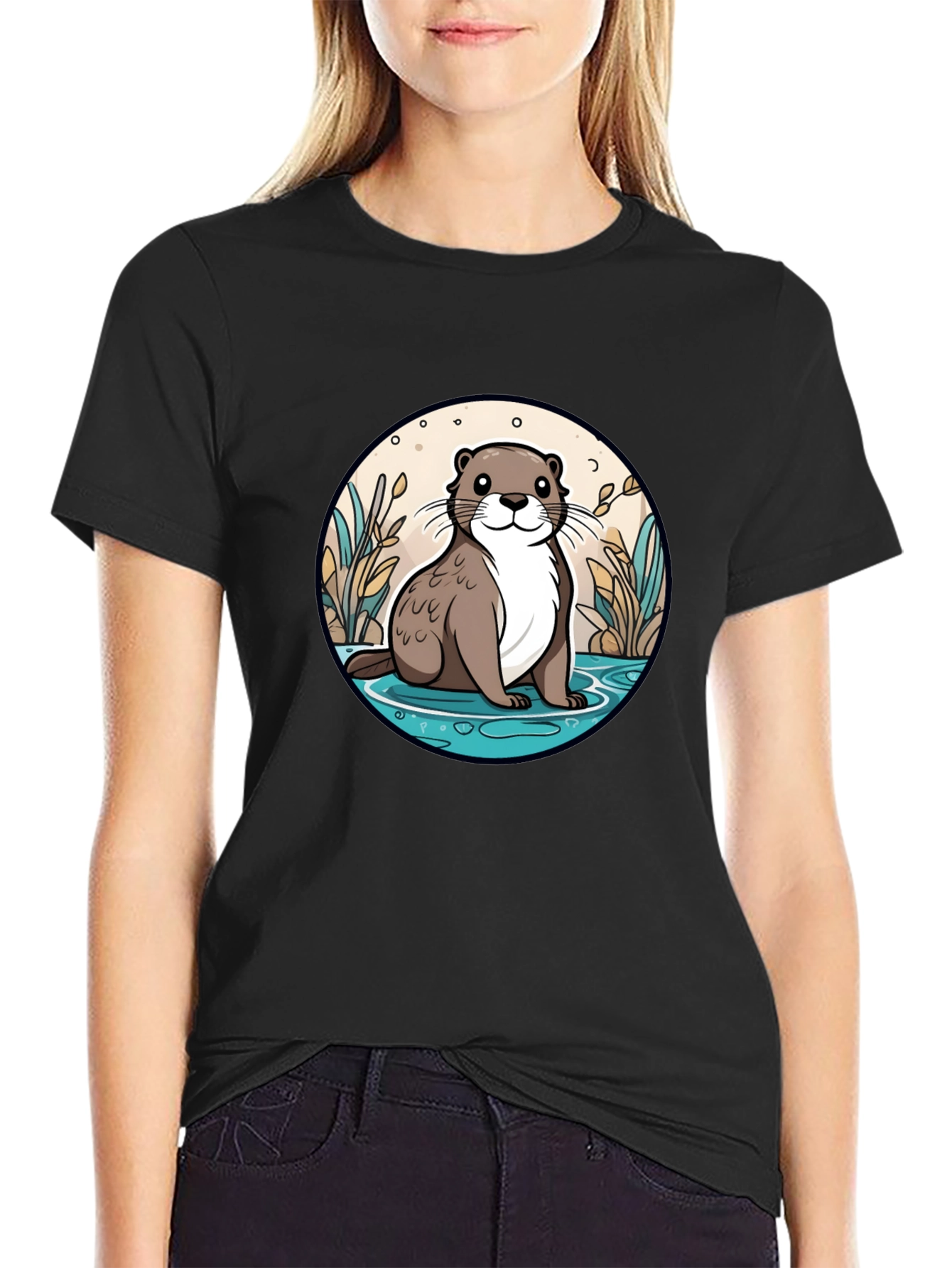 Otter Graphic Tee - Black Cotton Blend Casual Wear