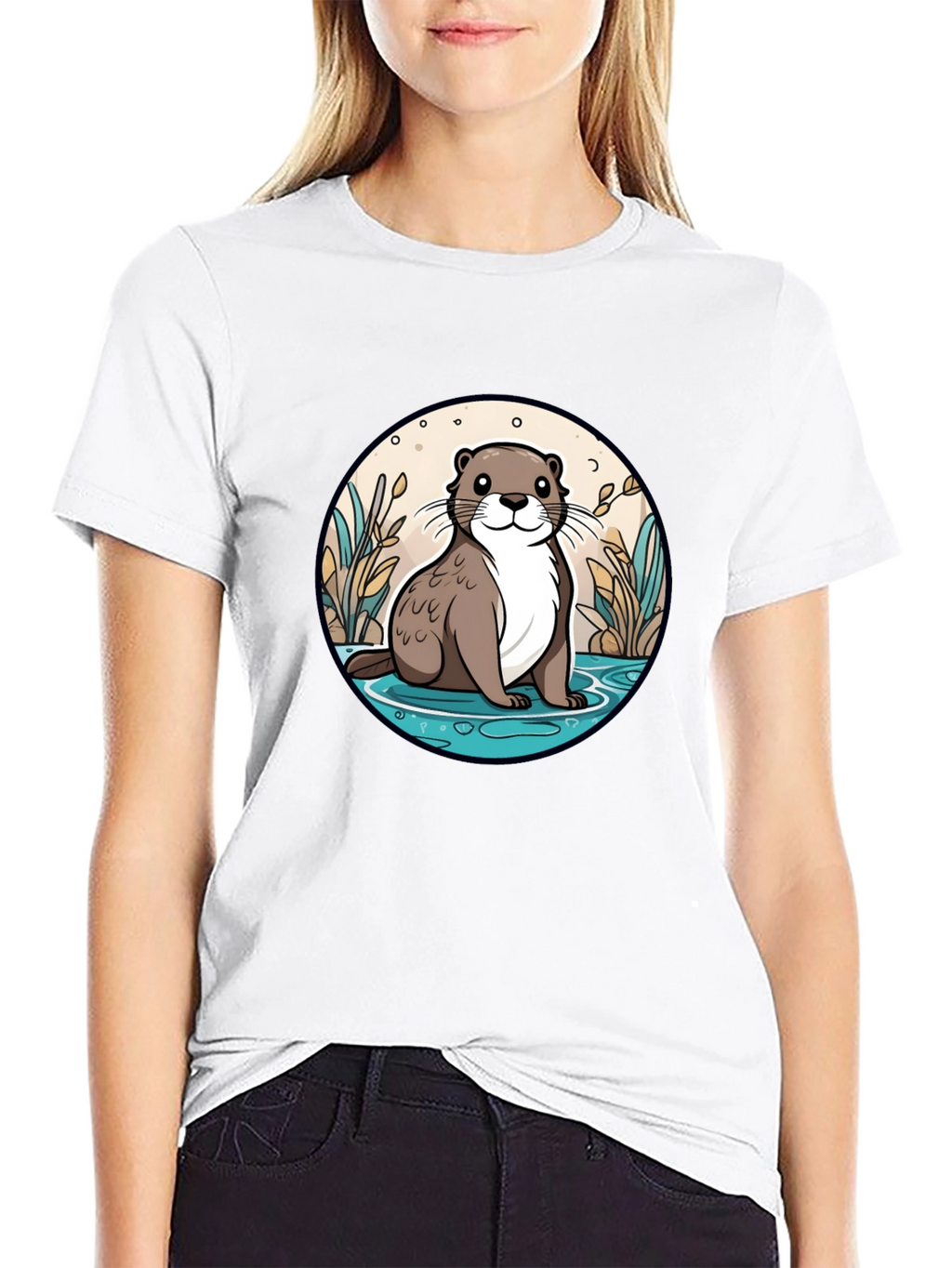 Otter Graphic Tee - Black Cotton Blend Casual Wear
