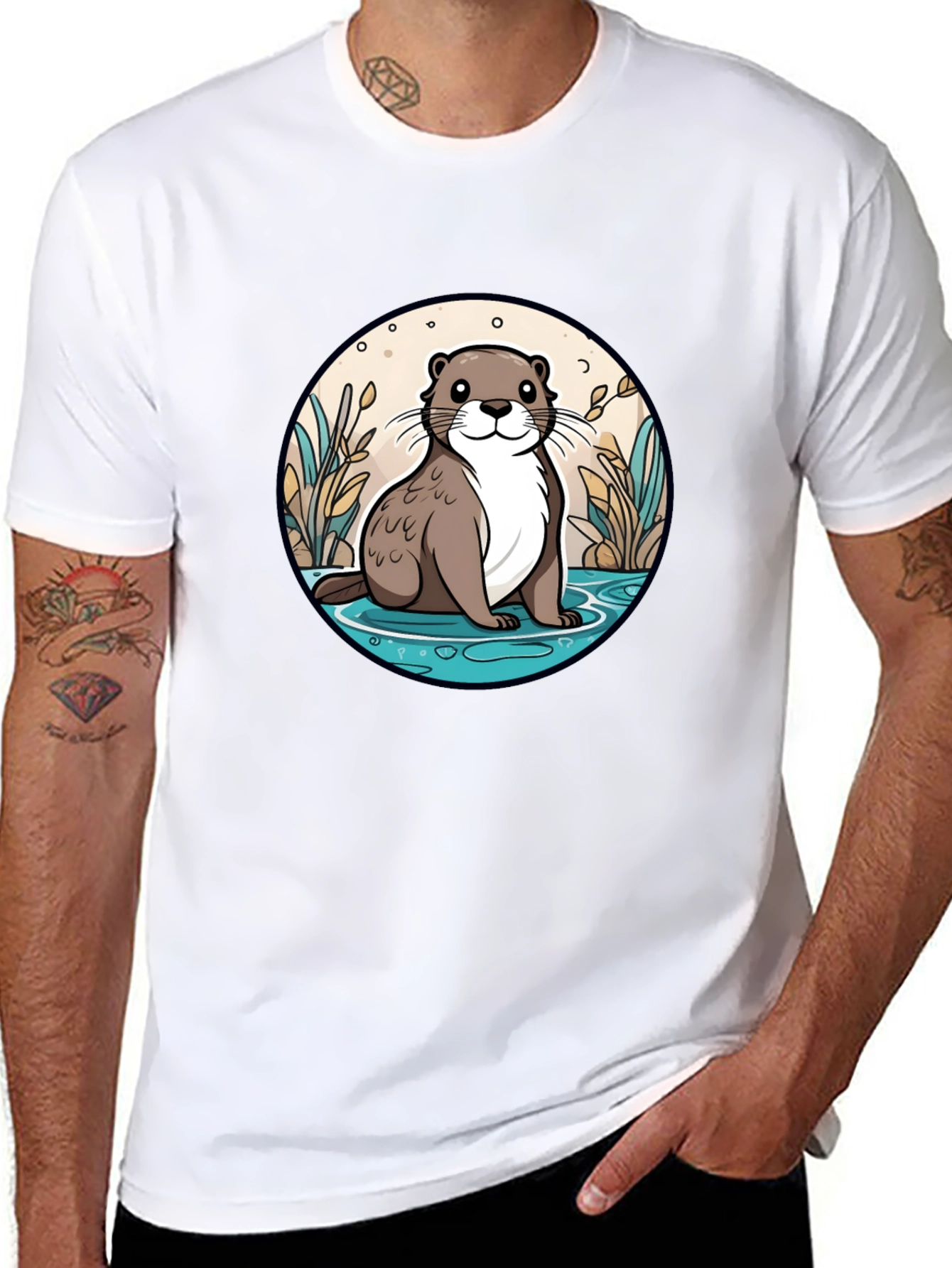 Otter Graphic Tee - Black Cotton Blend Casual Wear