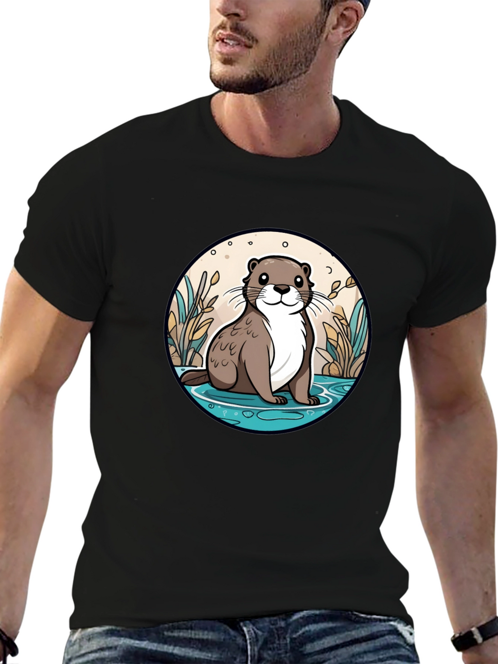 Otter Graphic Tee - Black Cotton Blend Casual Wear