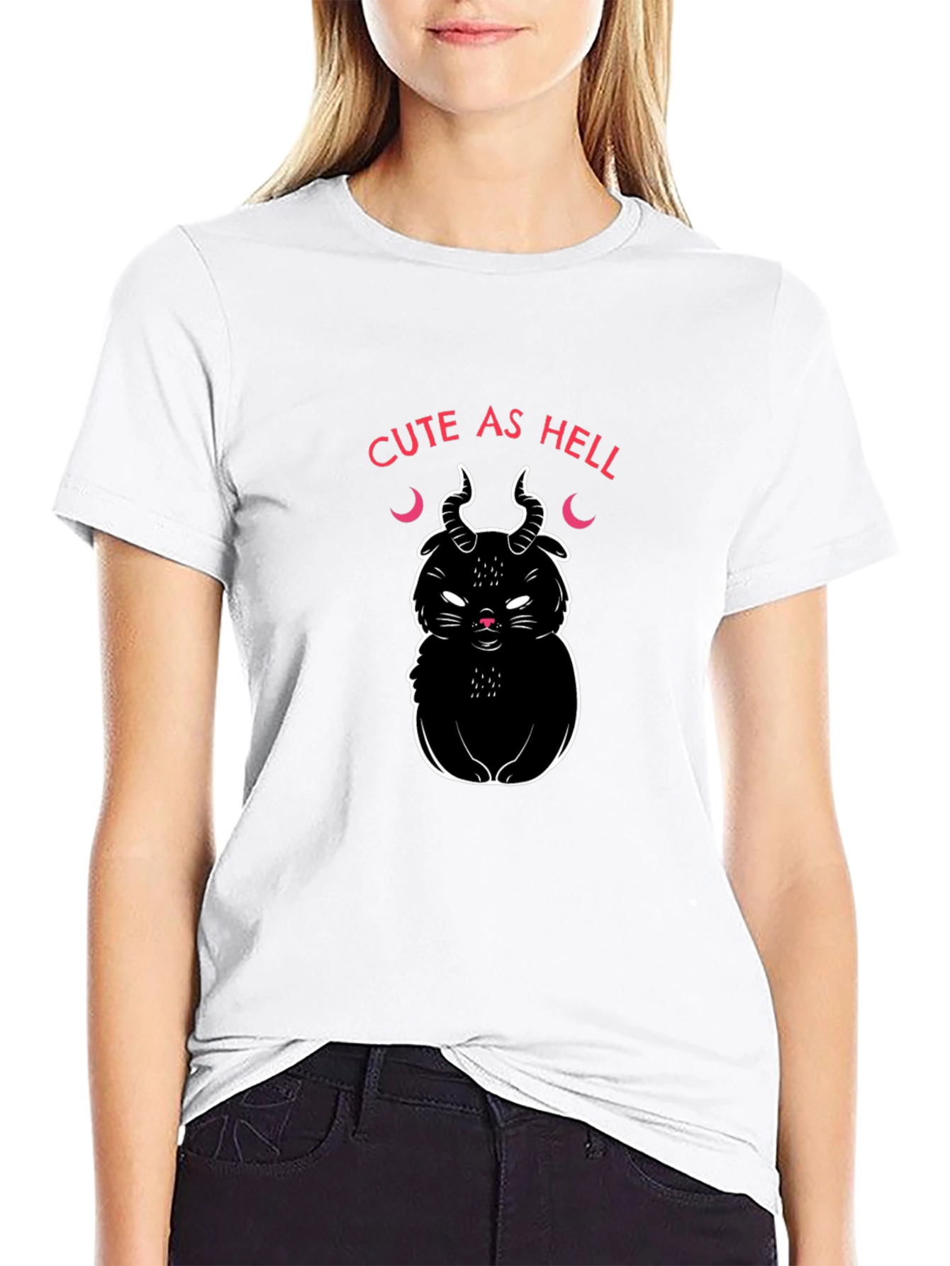 Cute As Hell Devil Cat Graphic T-Shirt