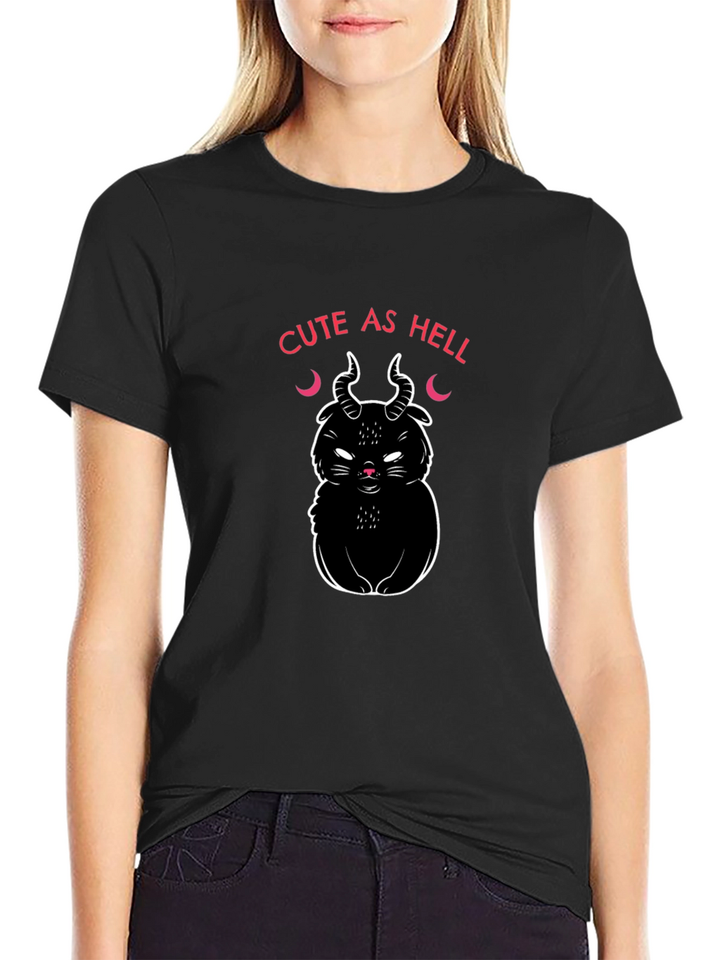 Cute As Hell Devil Cat Graphic T-Shirt