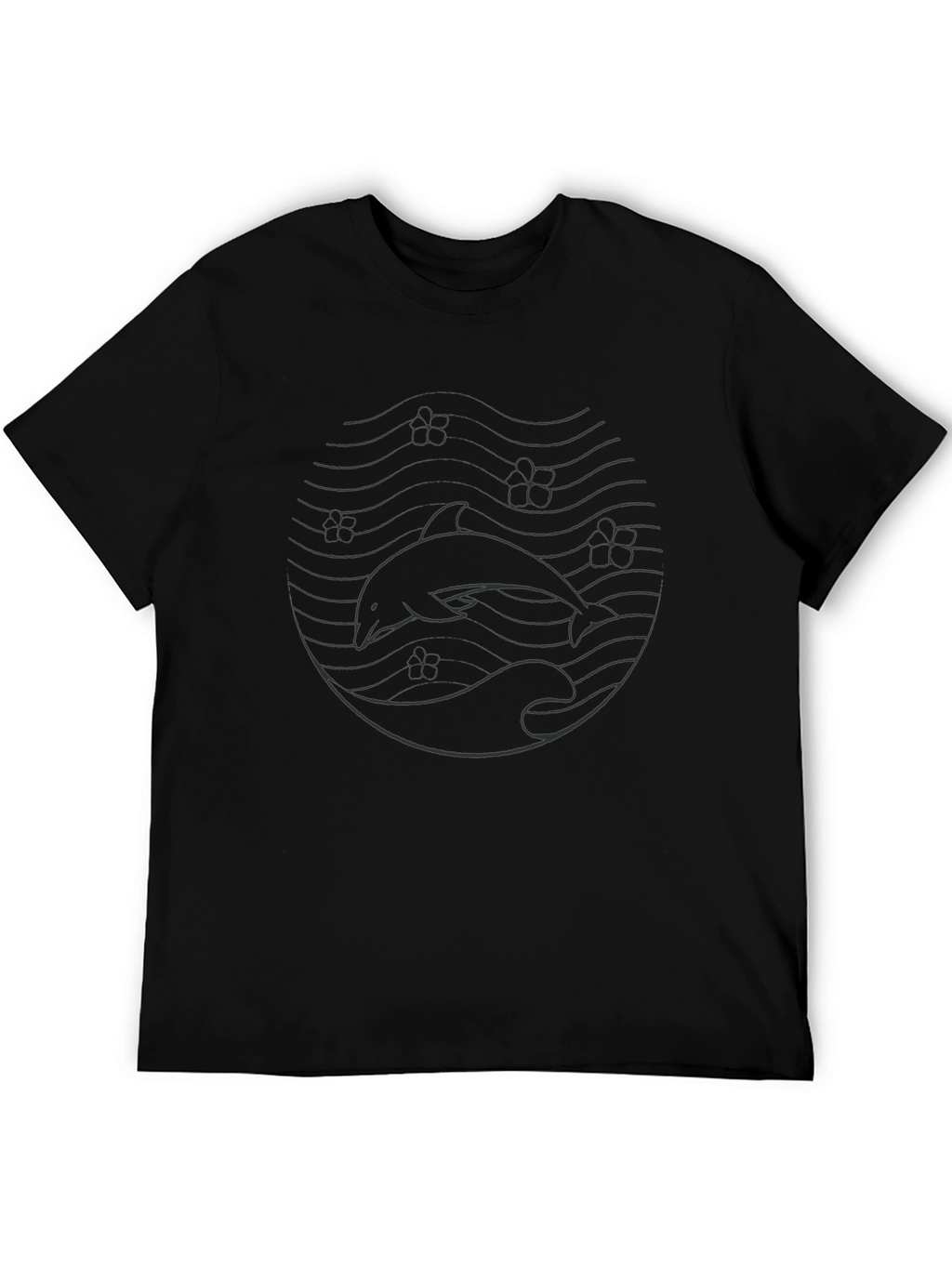 Dolphin Wave Graphic Tee - Casual Black T-Shirt