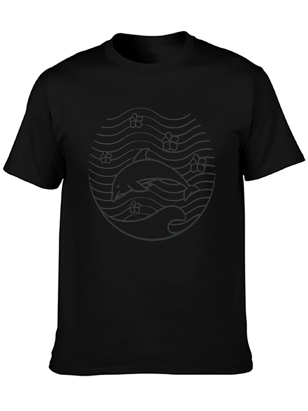 Dolphin Wave Graphic Tee - Casual Black T-Shirt