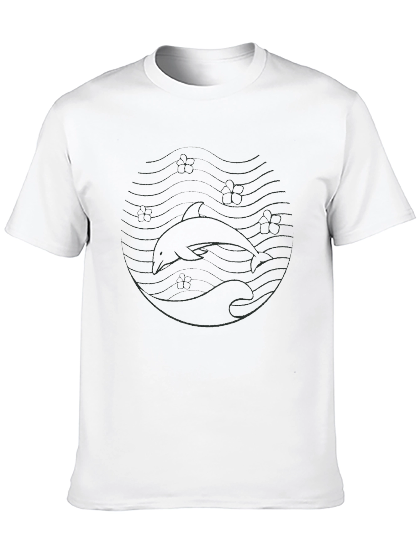 Dolphin Wave Graphic Tee - Casual Black T-Shirt