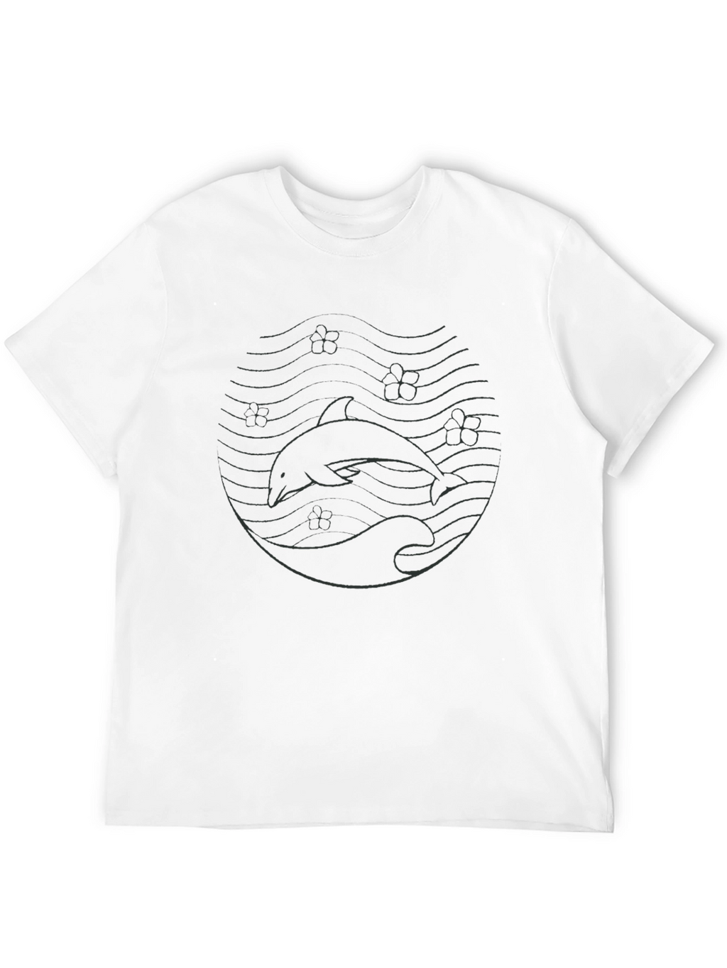 Dolphin Wave Graphic Tee - Casual Black T-Shirt