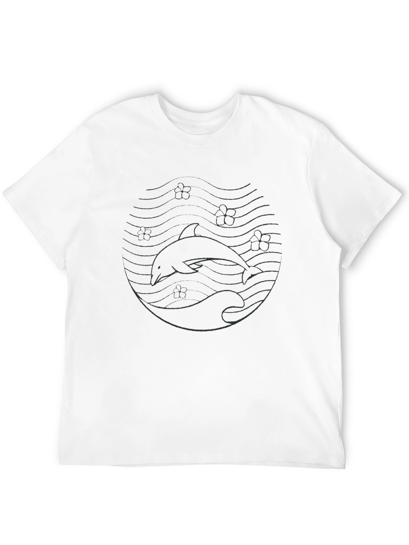 Dolphin Wave Graphic Tee - Casual Black T-Shirt